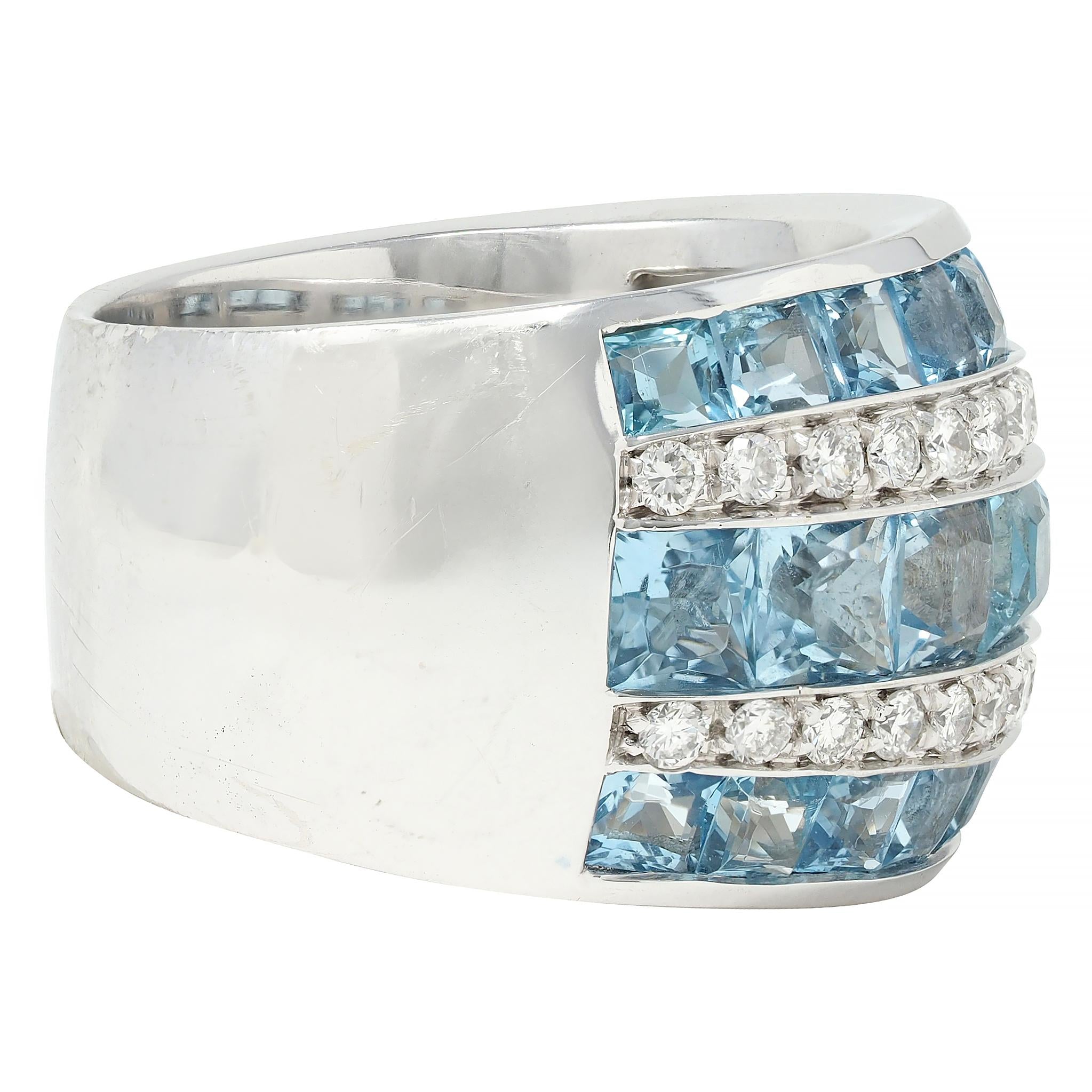 Contemporary 5.40 CTW Aquamarine Diamond 18 Karat White Gold Band Ring