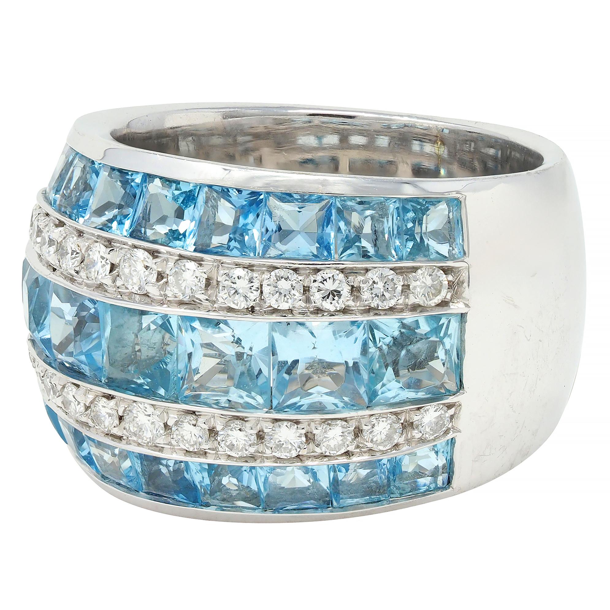 Contemporary 5.40 CTW Aquamarine Diamond 18 Karat White Gold Band Ring