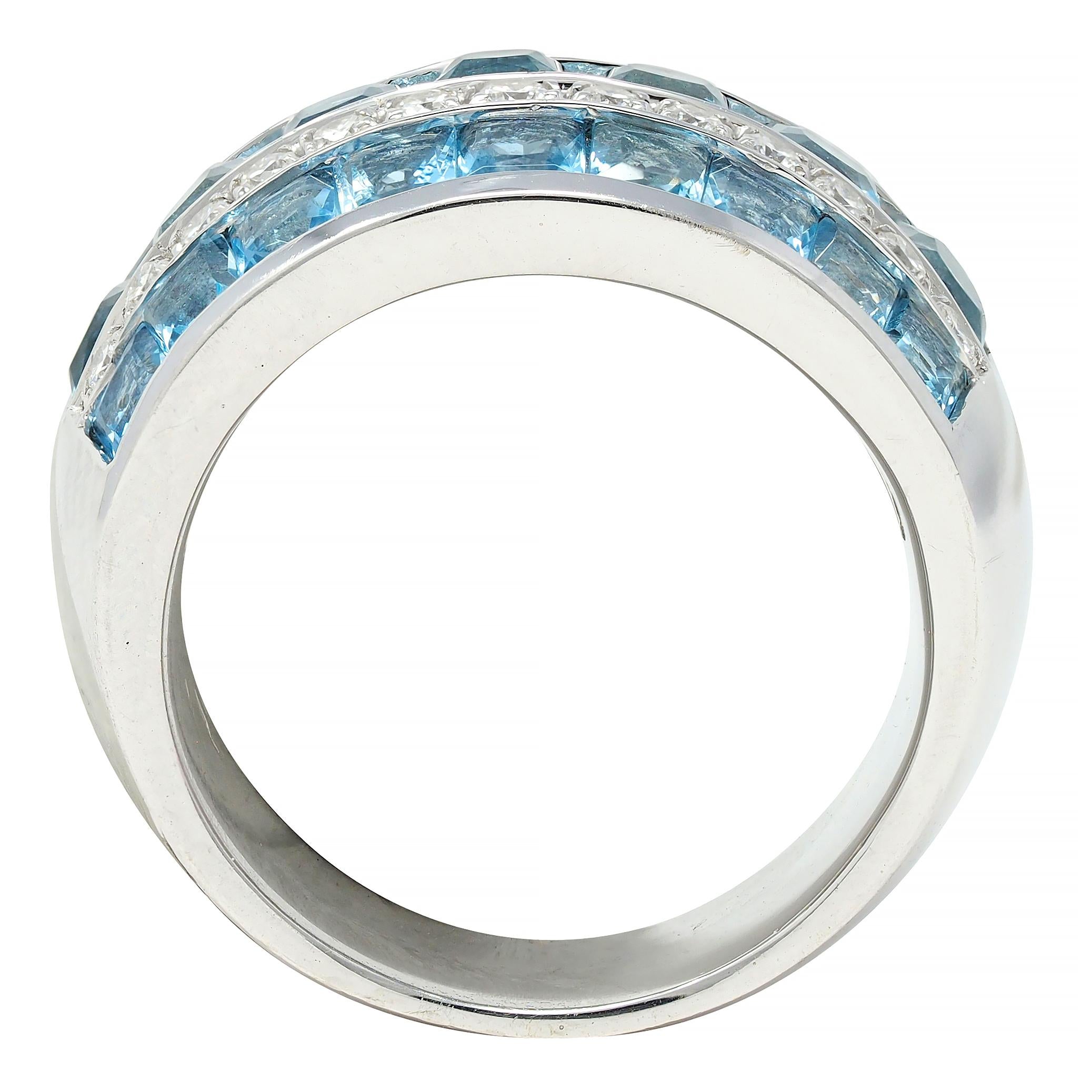 Contemporary 5.40 CTW Aquamarine Diamond 18 Karat White Gold Band Ring