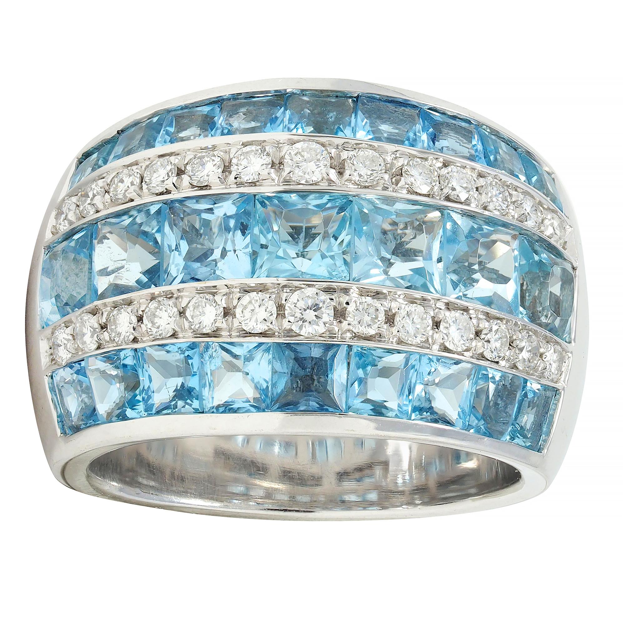 Contemporary 5.40 CTW Aquamarine Diamond 18 Karat White Gold Band Ring