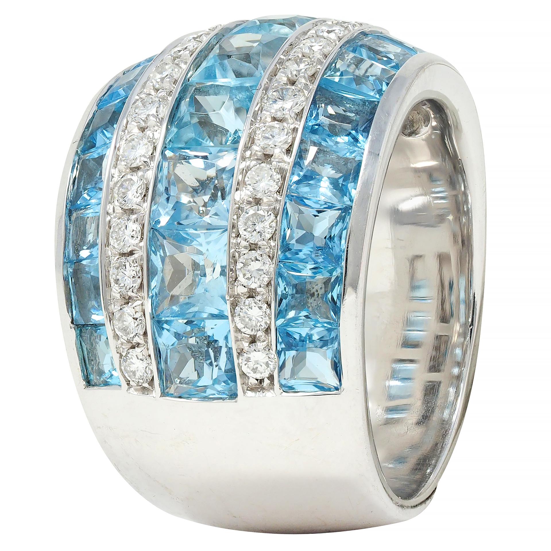 Contemporary 5.40 CTW Aquamarine Diamond 18 Karat White Gold Band Ring