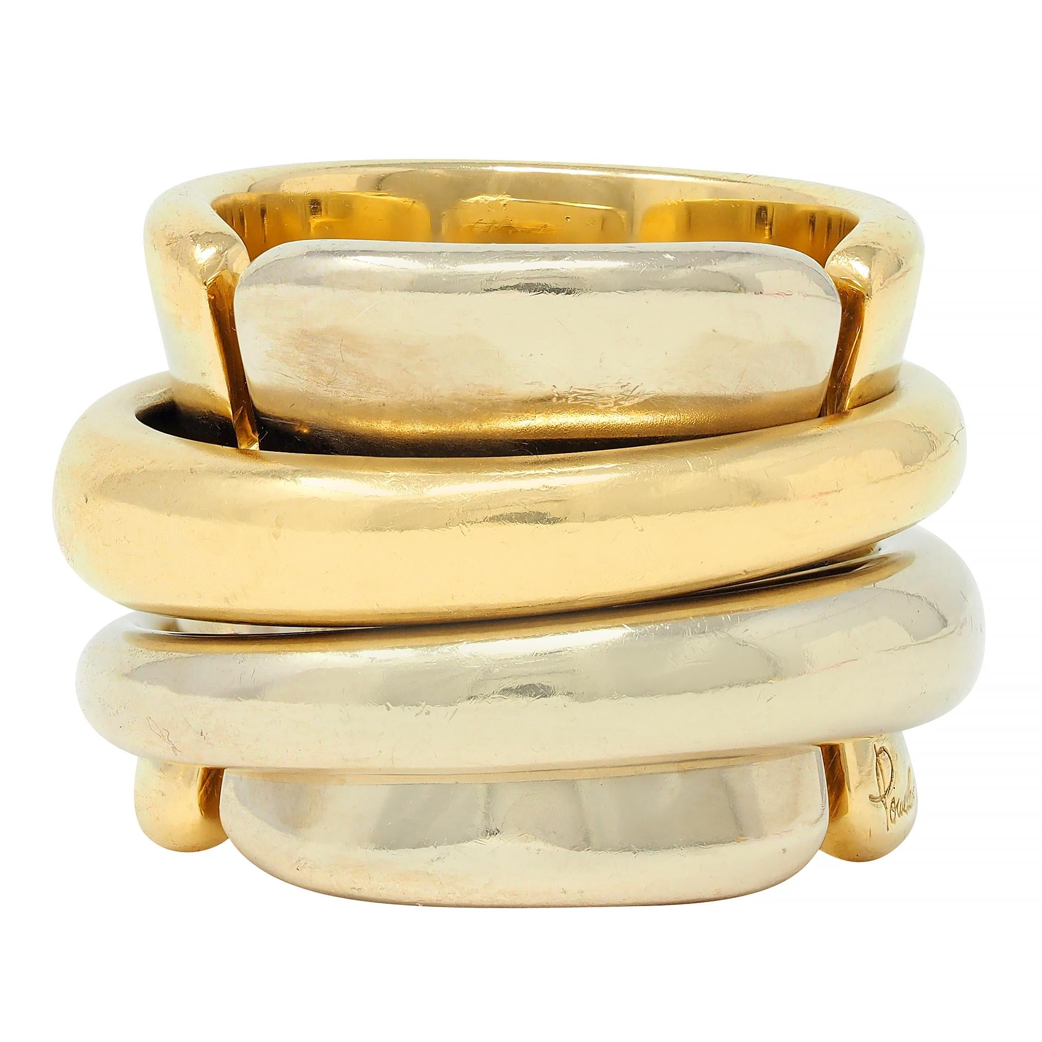 Pomellato 1990's 18 Karat Two-Tone Gold Vintage Spinning Tubolare Band Ring