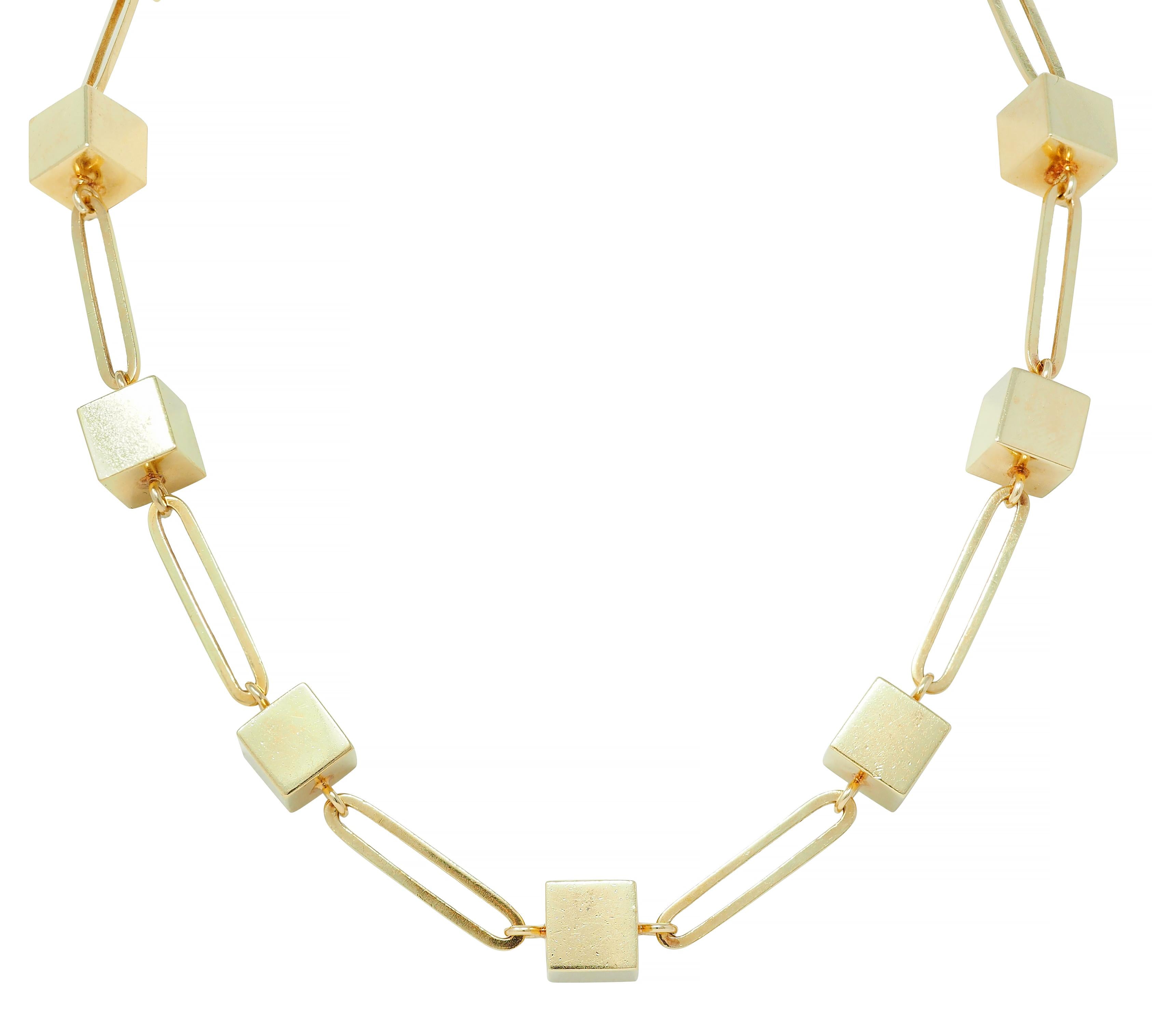 Cartier 1970's 18 Karat Yellow Gold Vintage Cube Paperclip Link Chain Necklace