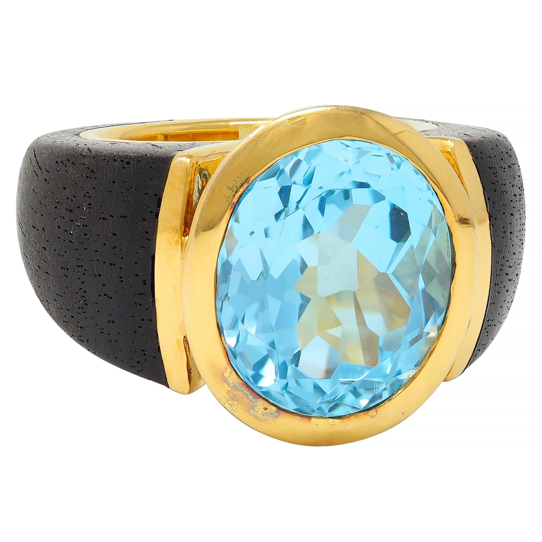 Lotus Arts de Vivre 11.95 CT Topaz Wood 18 Karat Gold Floating Cocktail Ring