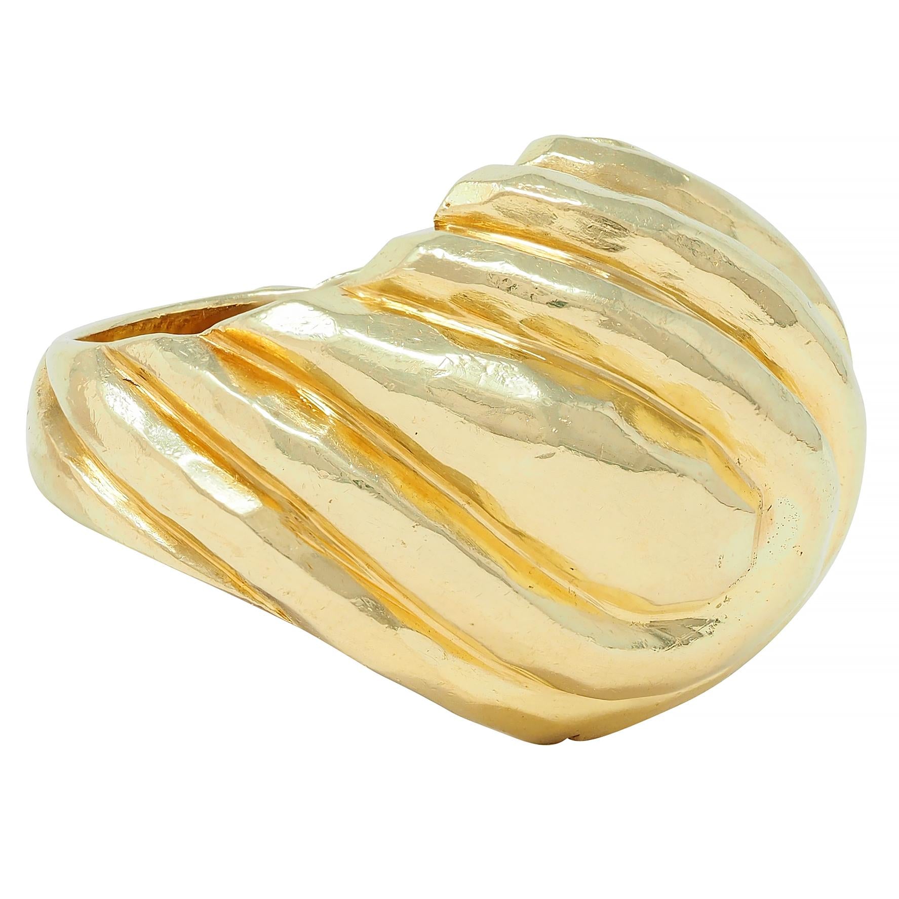 Henry Dunay 1970's 18 Karat Yellow Gold Vintage Hammered Swirl Ring