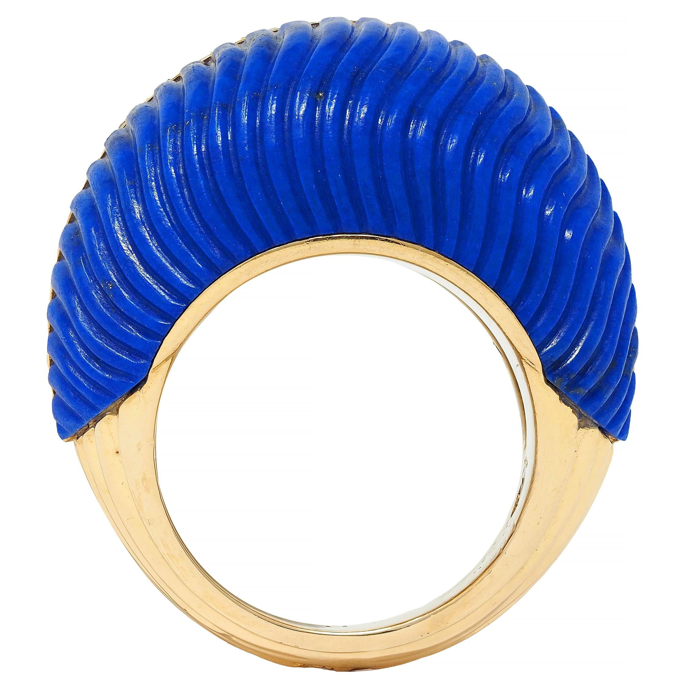 Cartier Paris 1960's 4.62 CTW Yellow Diamond Lapis 18K Gold Vintage Boule Ring