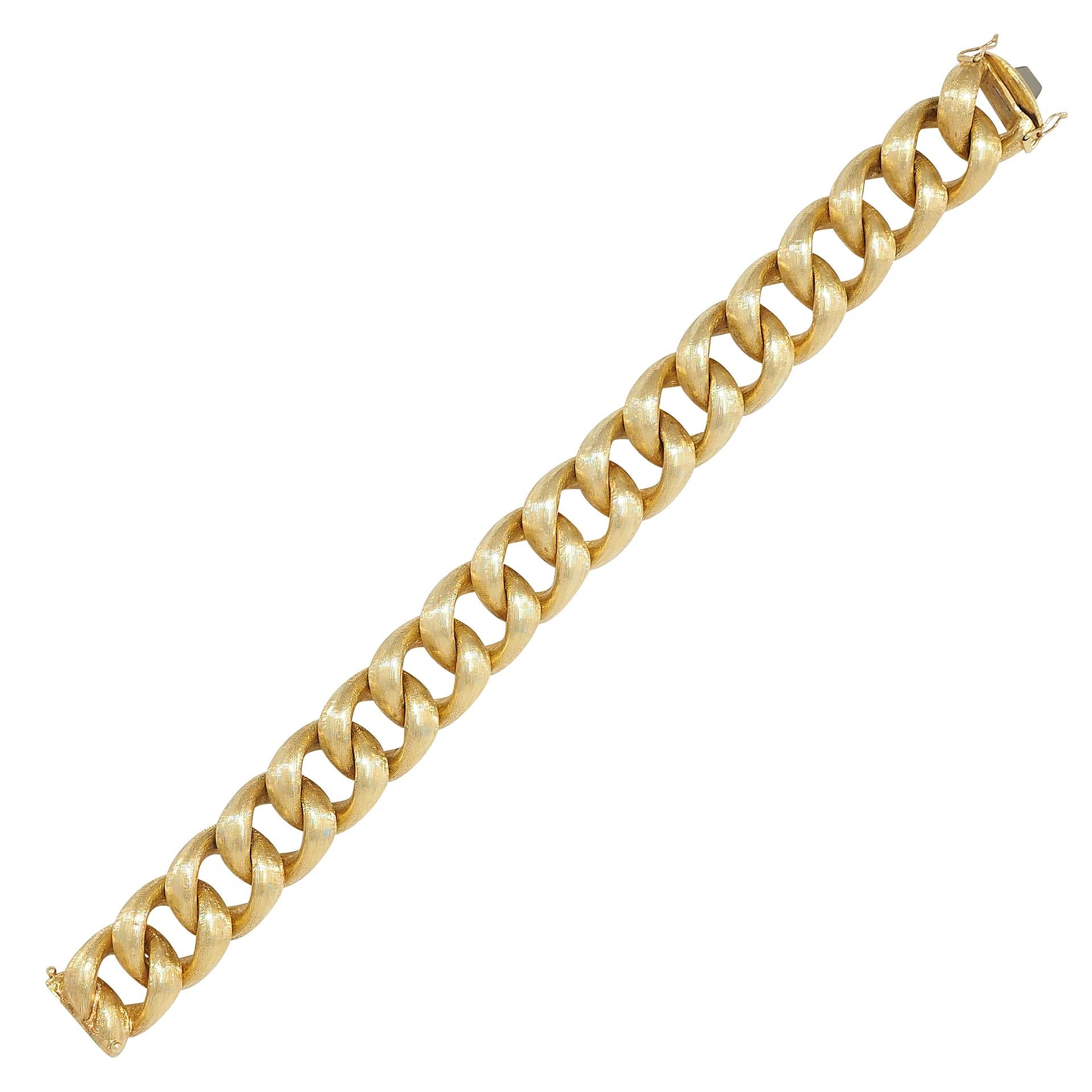 Nicolis Cola 1970 18 Karat Yellow Gold Vintage Brushed Curb Link Bracelet