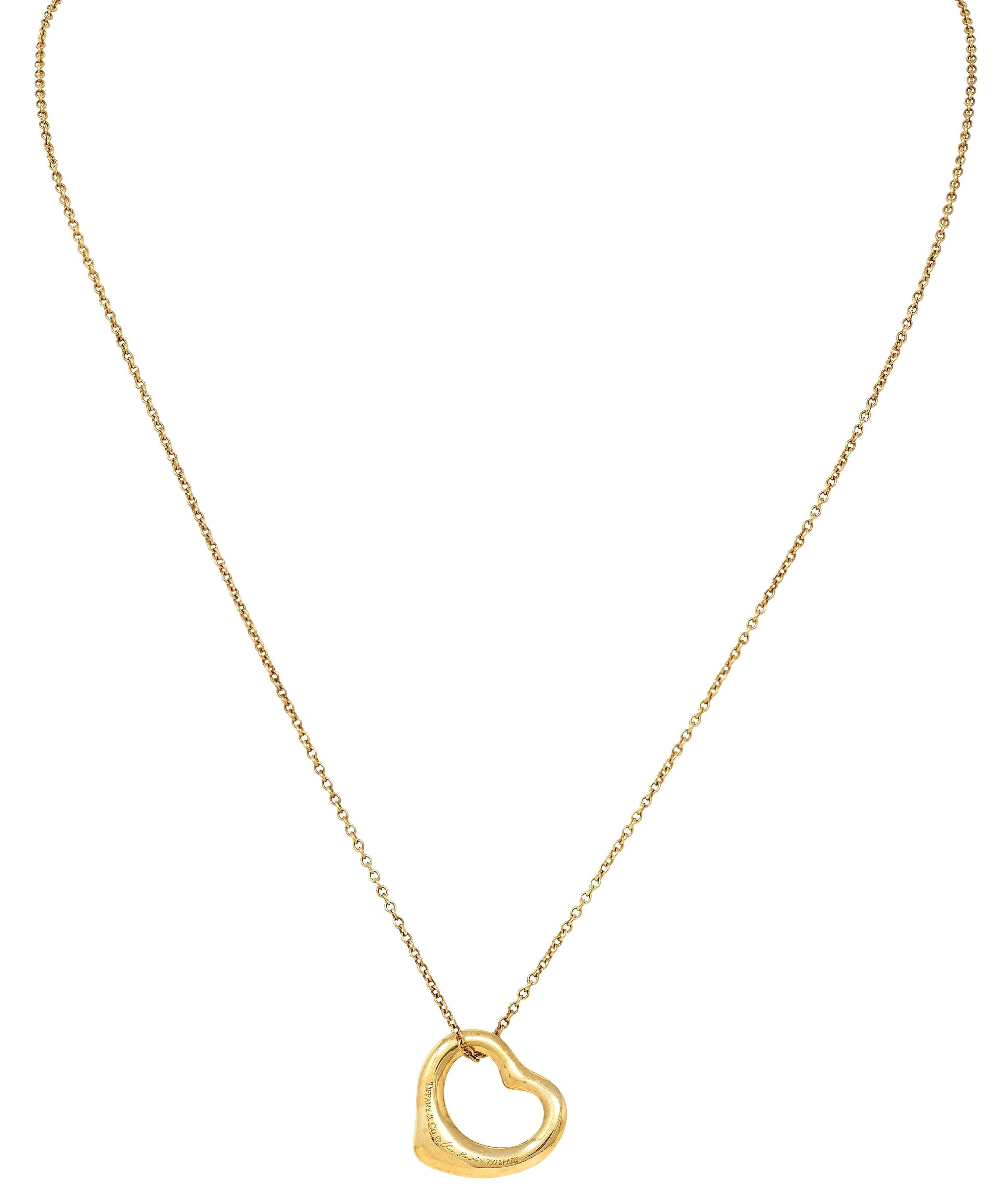 Elsa Peretti Tiffany & Co. 18 Karat Yellow Gold Open Heart Pendant Necklace