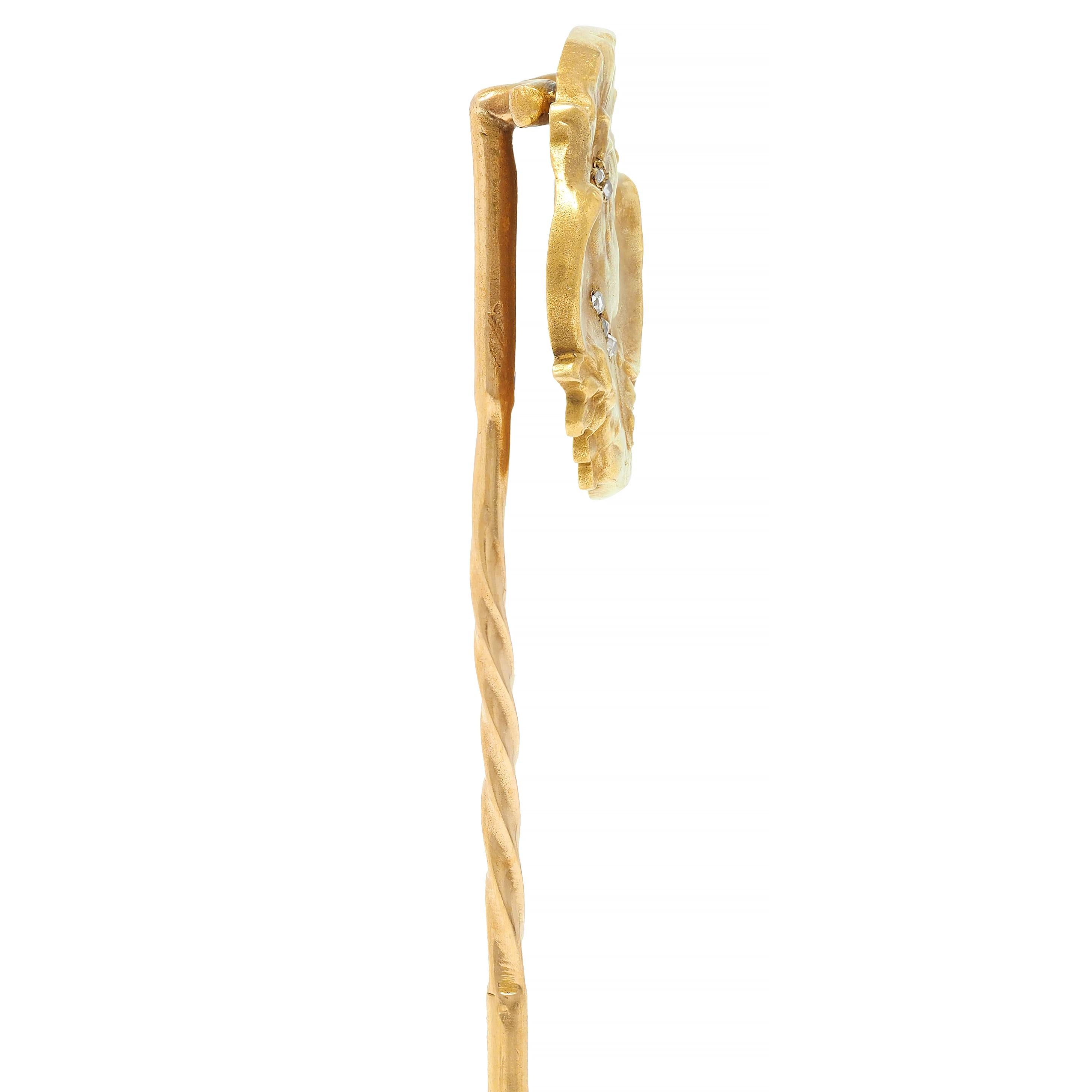 Epinay Briort French Art Nouveau Diamond 18K Gold Floral Lady Antique Stickpin