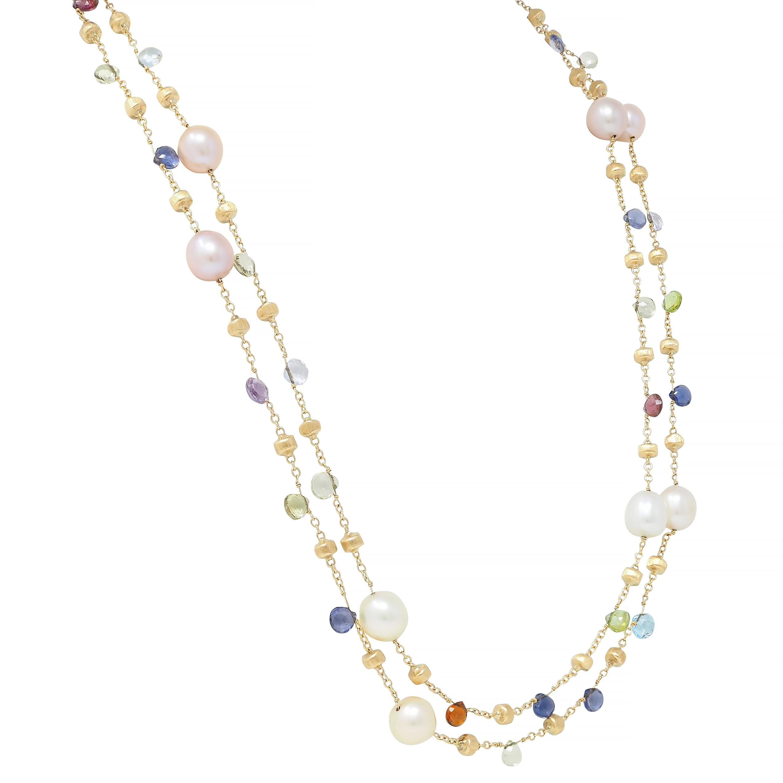 Marco Bicego Cultured Pearl Multi-Gem 18 Karat Yellow Gold Confetti Necklace