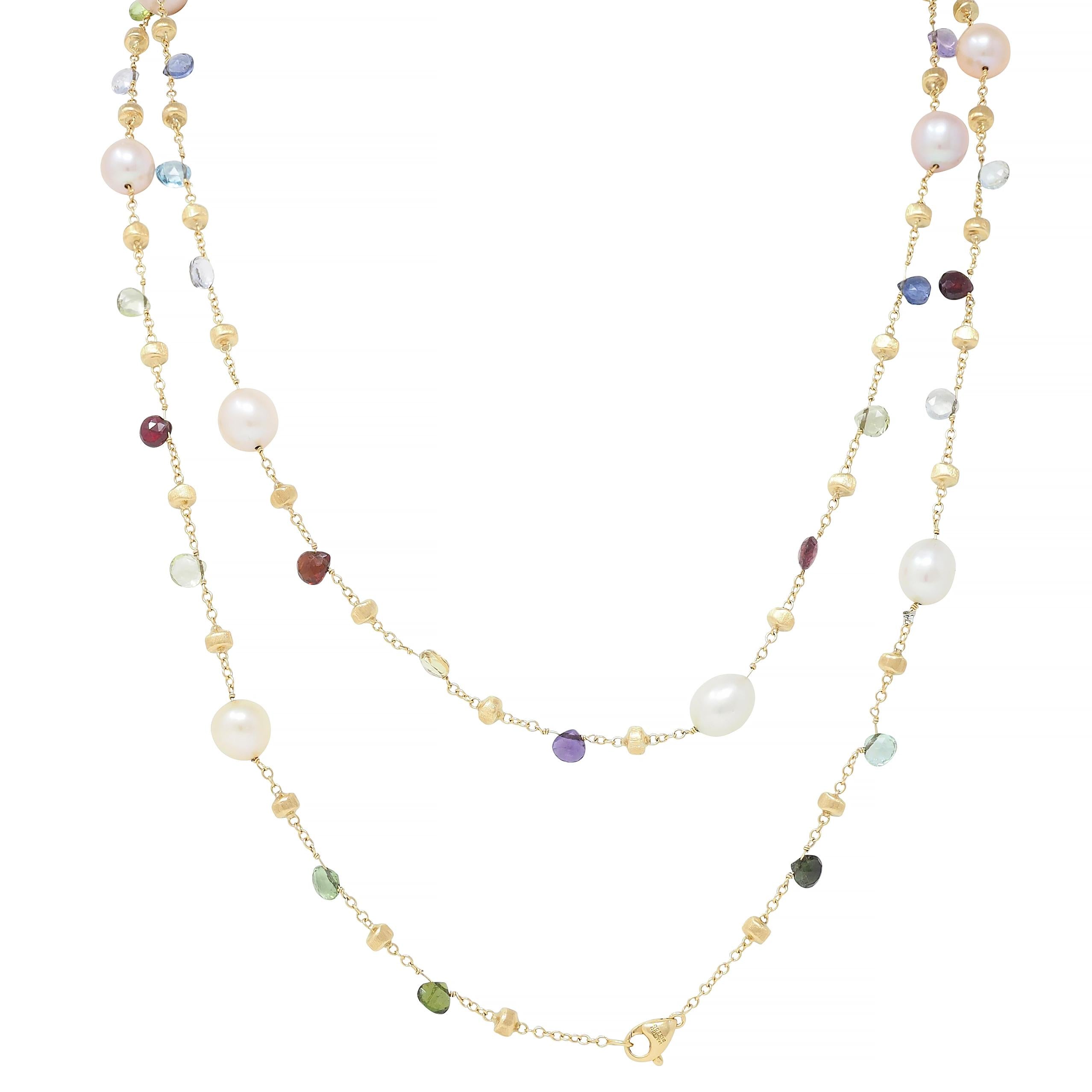 Marco Bicego Cultured Pearl Multi-Gem 18 Karat Yellow Gold Confetti Necklace