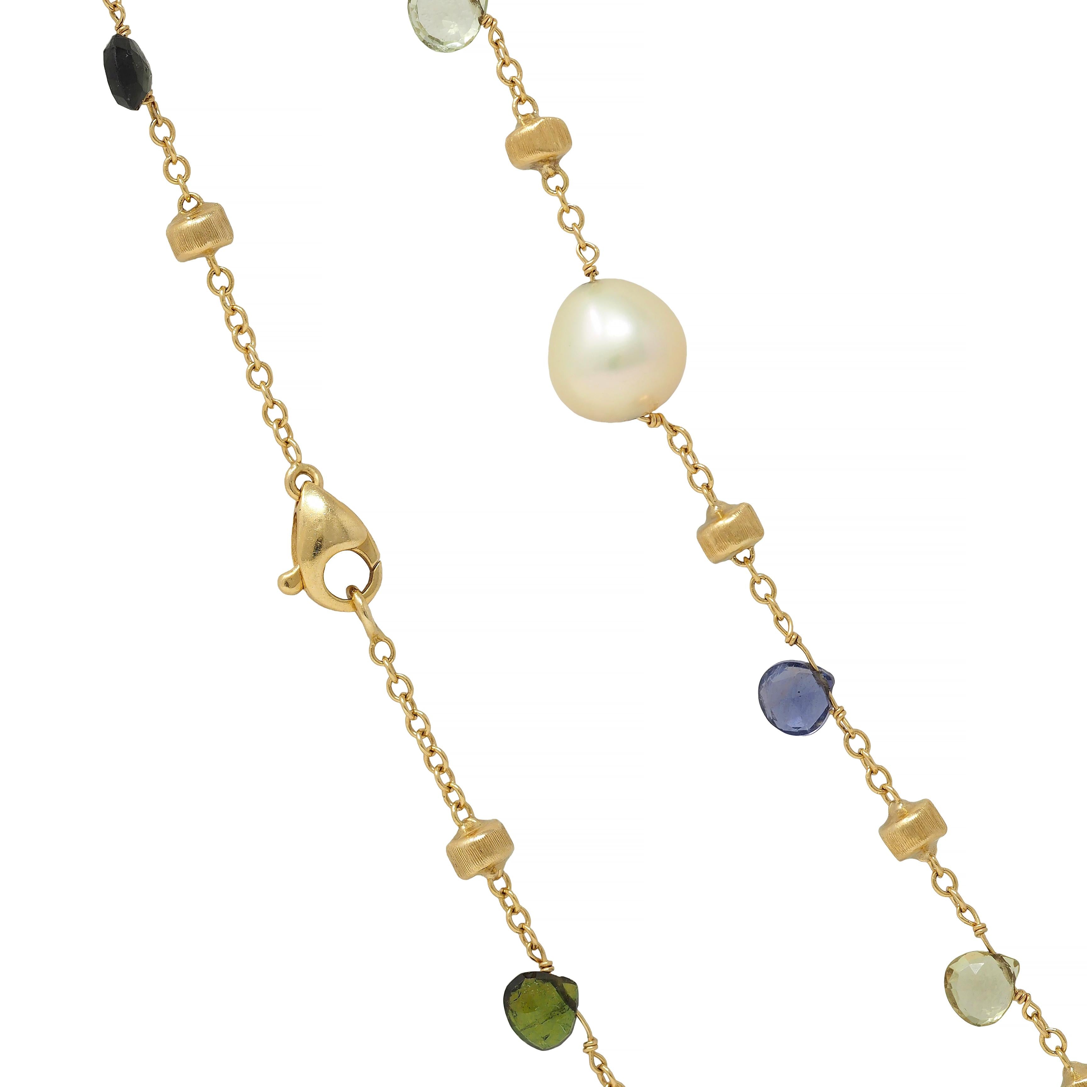 Marco Bicego Cultured Pearl Multi-Gem 18 Karat Yellow Gold Confetti Necklace