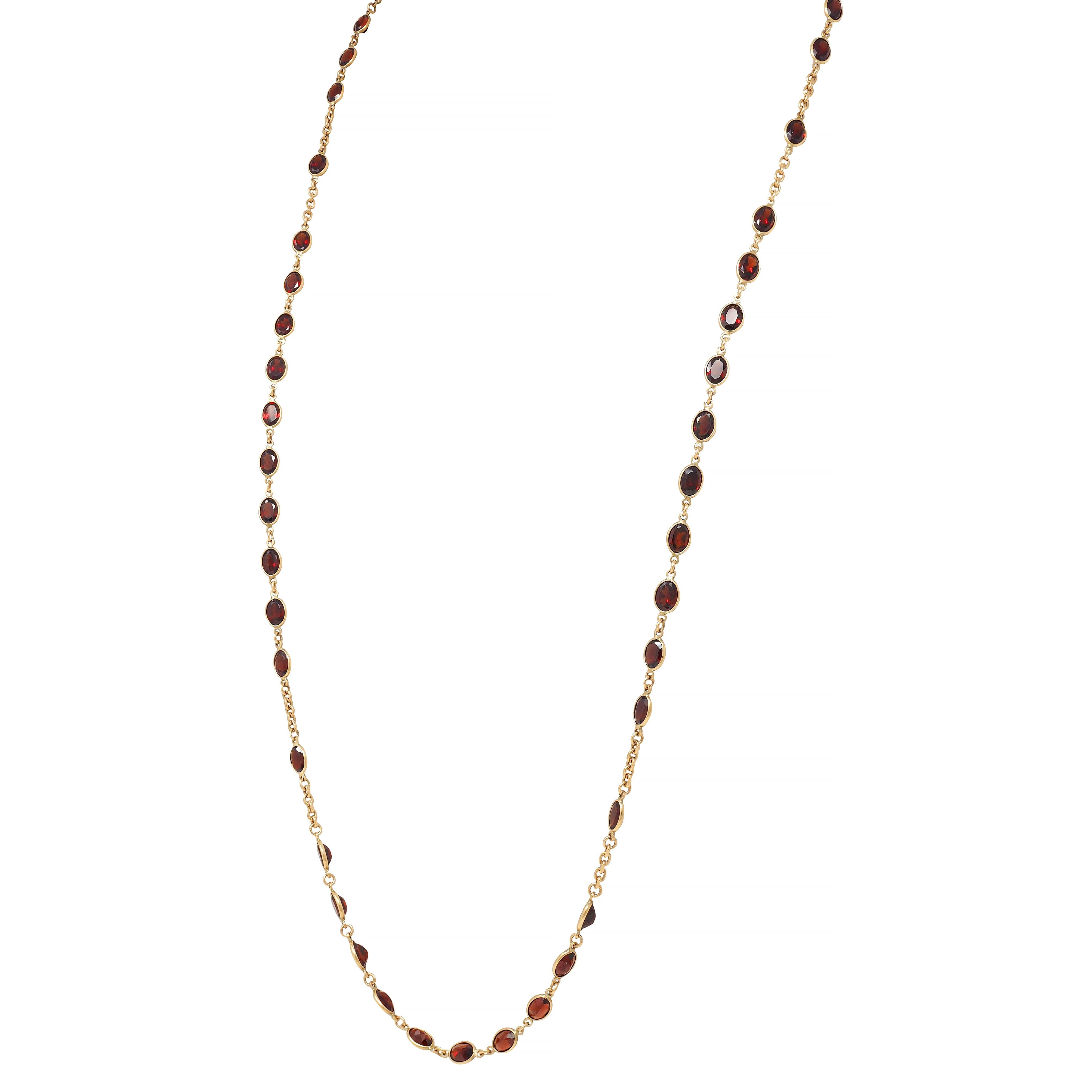 Vintage Garnet 14 Karat Yellow Gold Bezel Link Chain Necklace