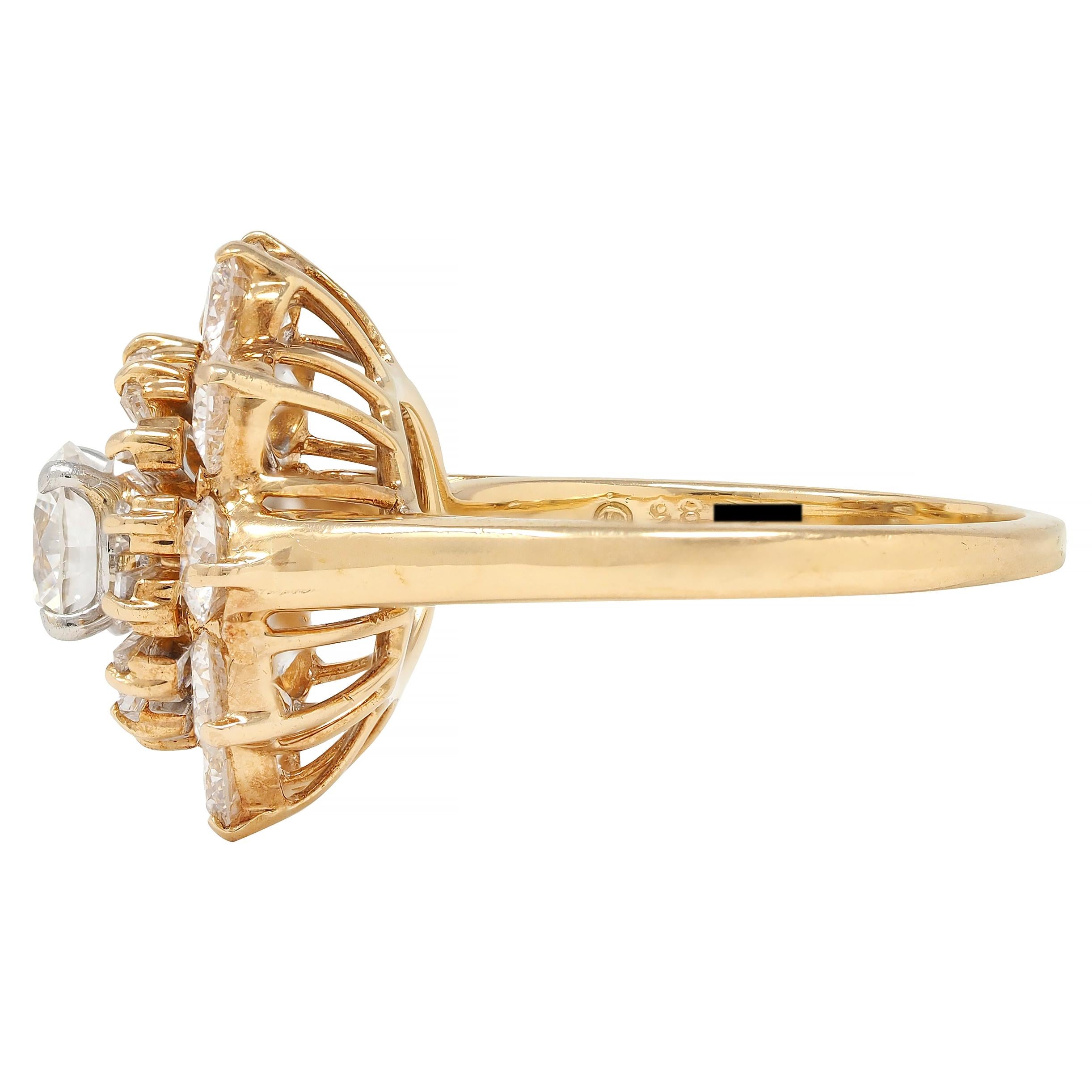 Oscar Heyman 3.27 CTW Diamond 18 Karat Gold Vintage Double Ballerina Halo Ring