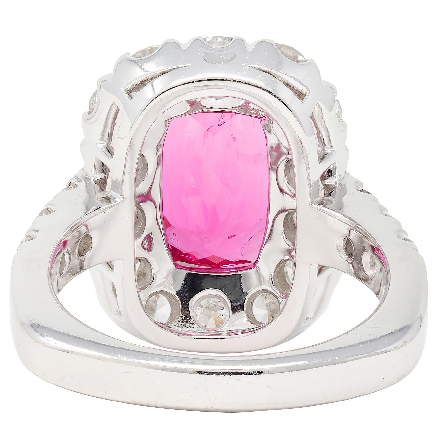 Contemporary 6.67 CTW No Heat Pink Spinel Diamond 18 Karat White Gold Halo Ring