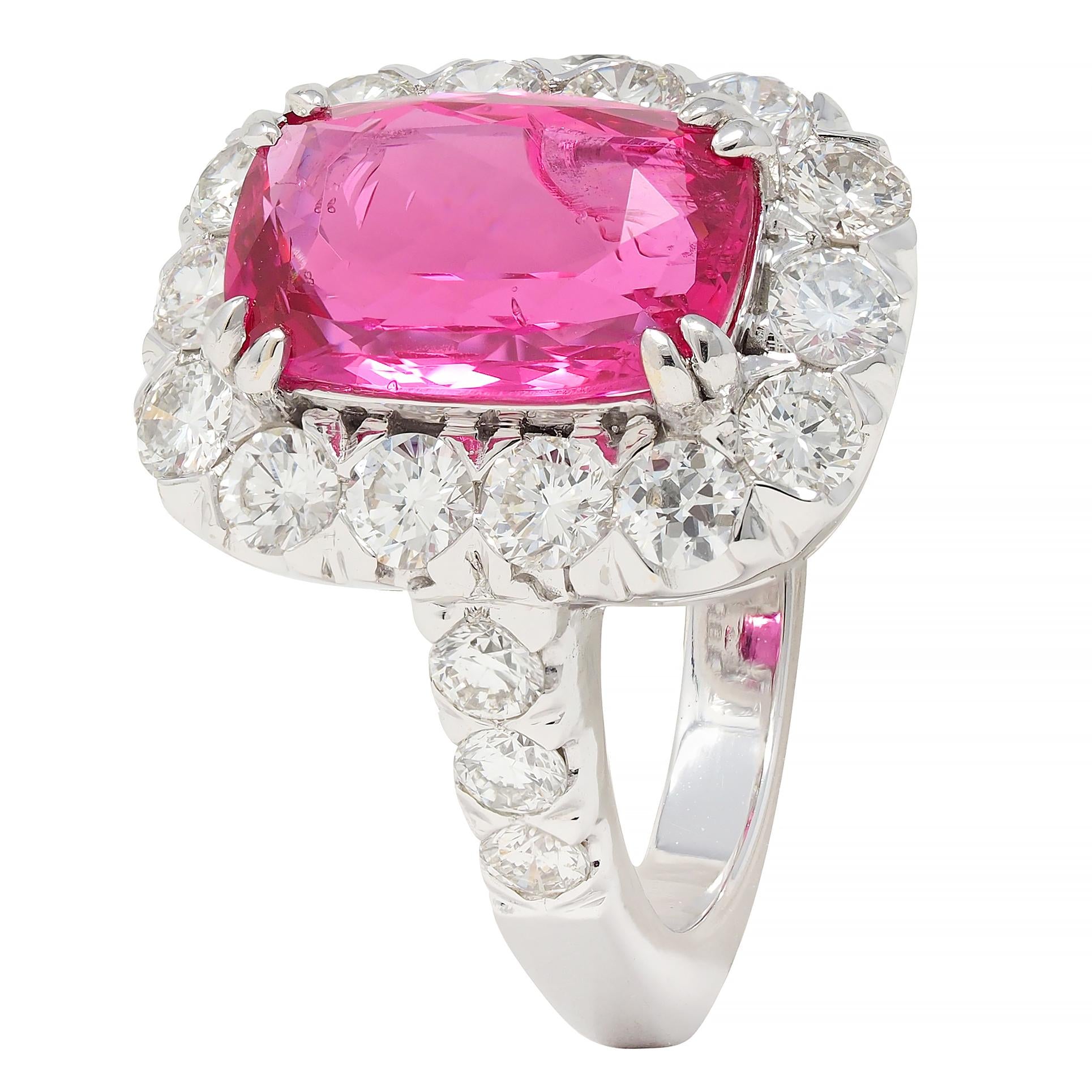 Contemporary 6.67 CTW No Heat Pink Spinel Diamond 18 Karat White Gold Halo Ring