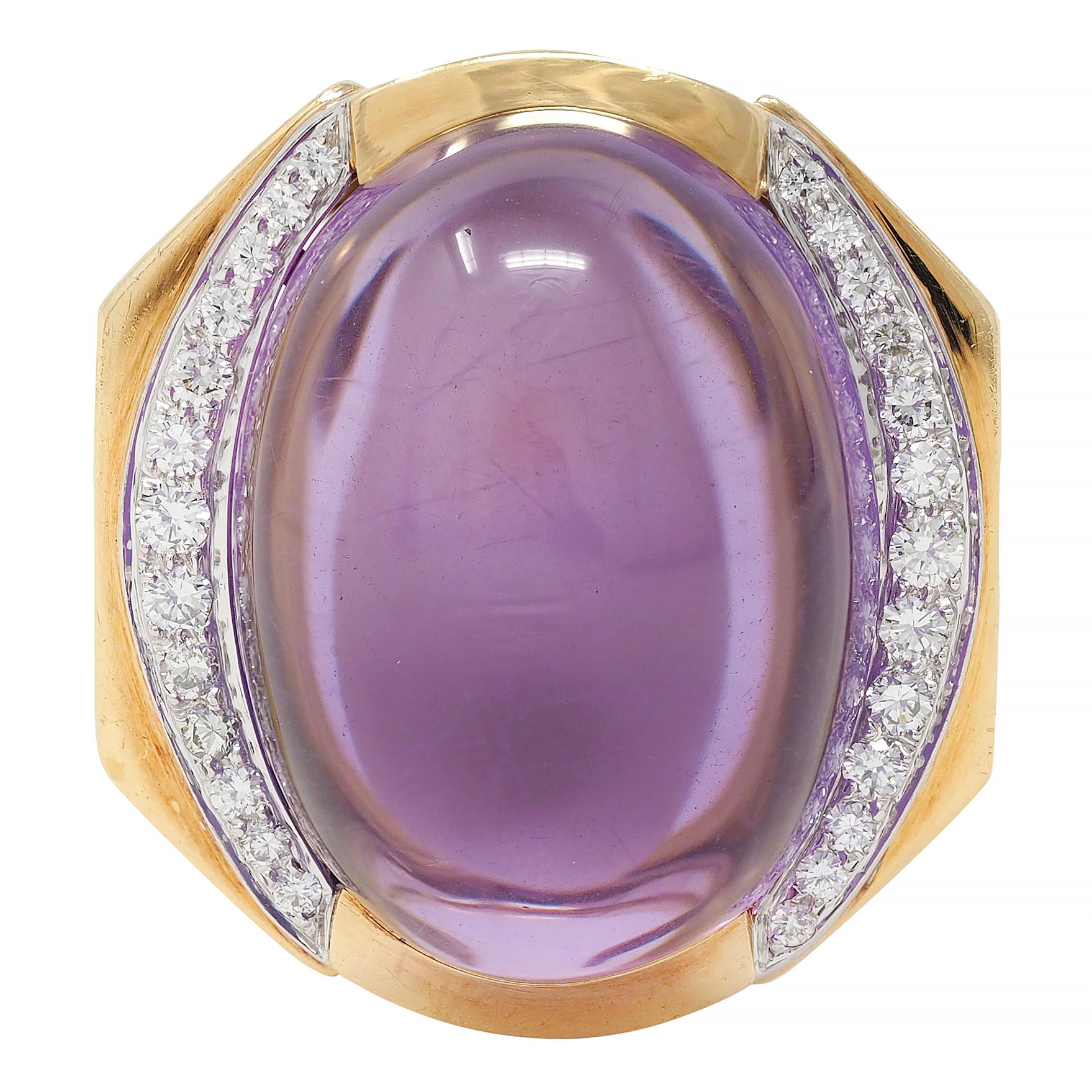 David Webb 1980s Amethyst Diamond Platinum 18 Karat Gold Vintage Ring