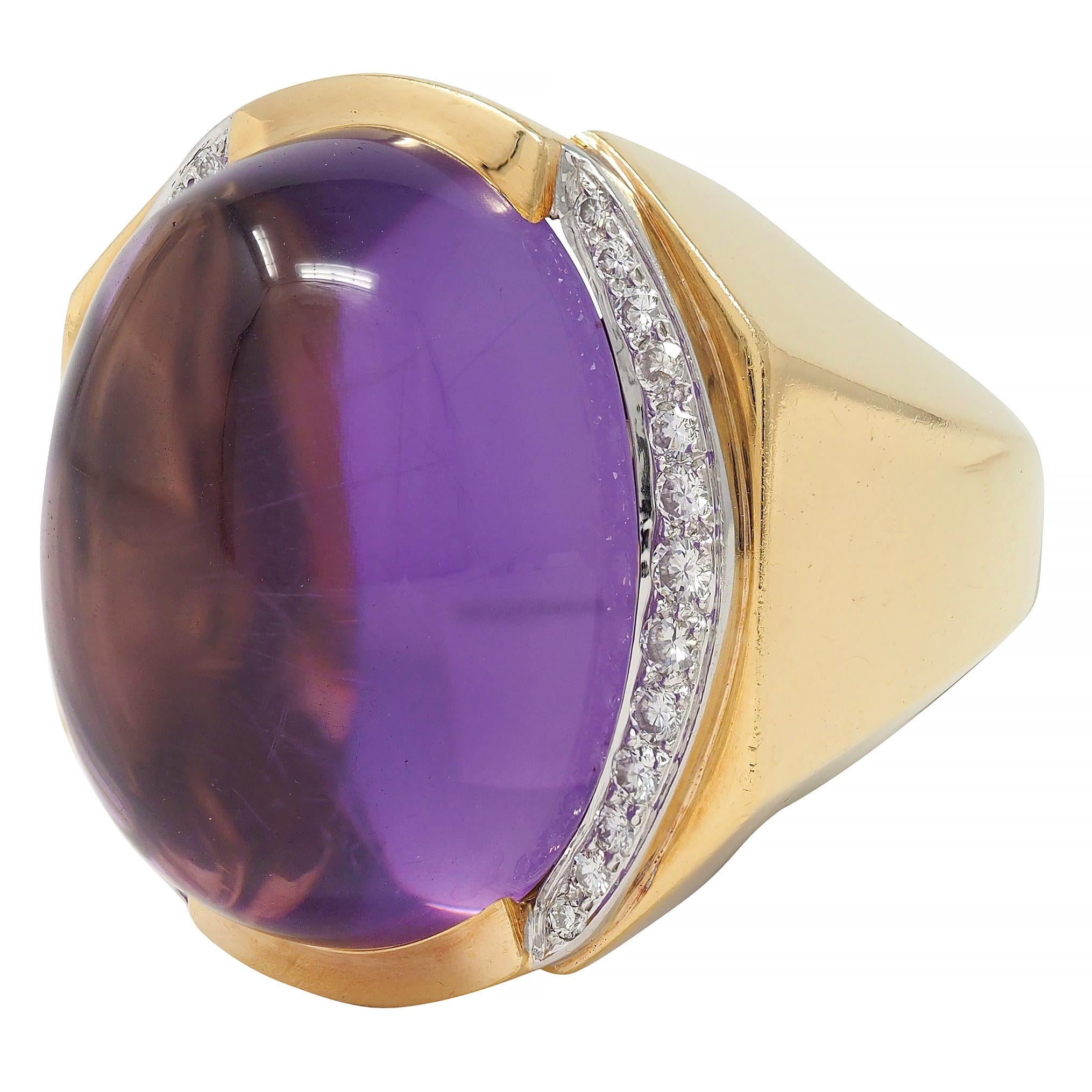 David Webb 1980s Amethyst Diamond Platinum 18 Karat Gold Vintage Ring