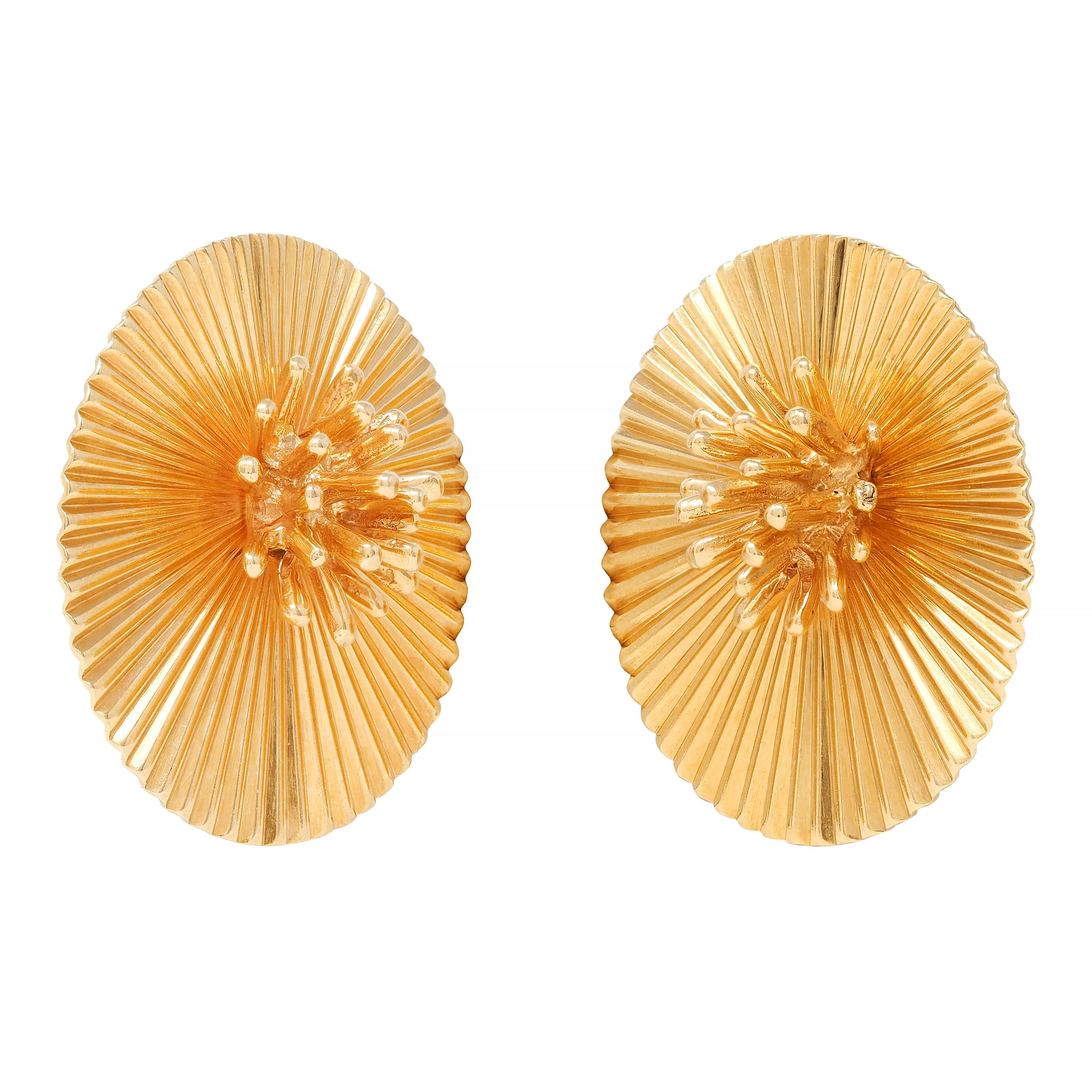 Cartier 1950's 18 Karat Yellow Gold Vintage Modernist Disk Earrings