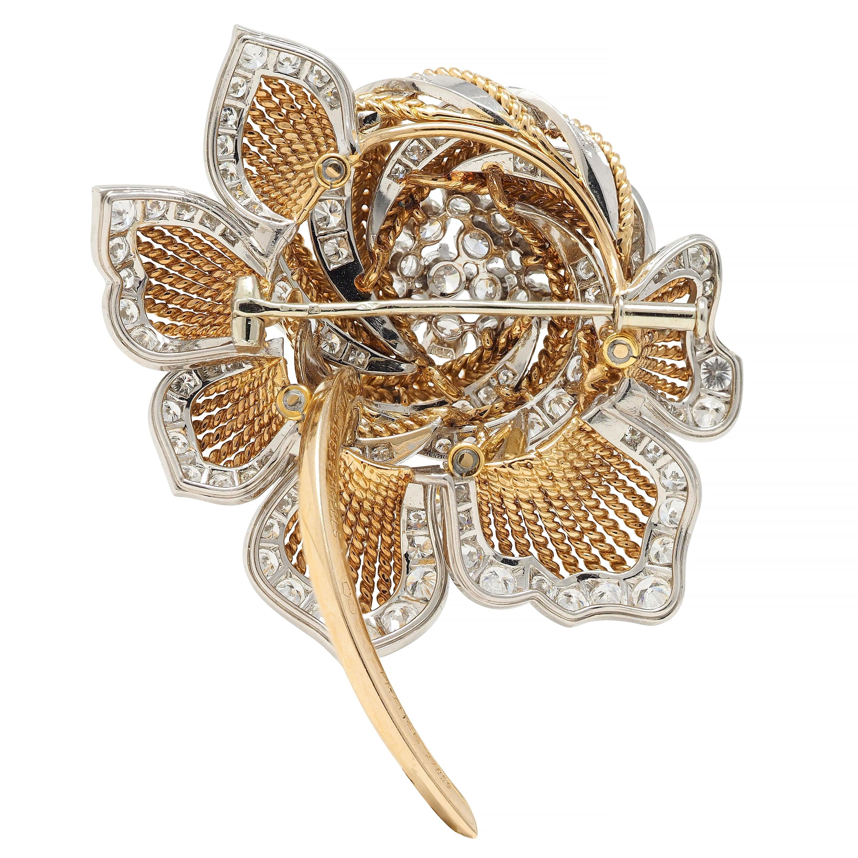 Van Cleef & Arpels Paris 11.75 CTW Diamond Platinum 18K Gold Vintage Rose Brooch