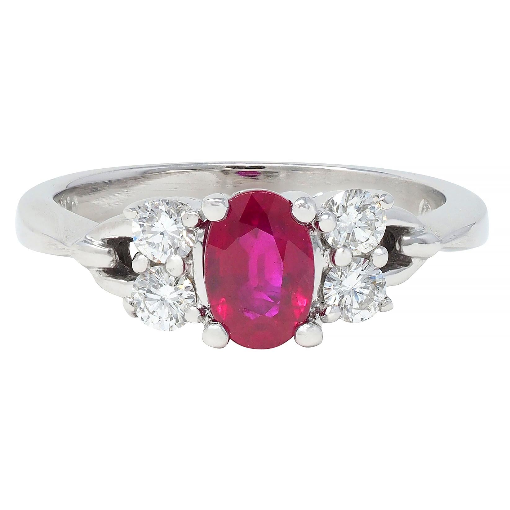 Contemporary 1.20 CTW Ruby Diamond 18 Karat White Gold Buckle Ring