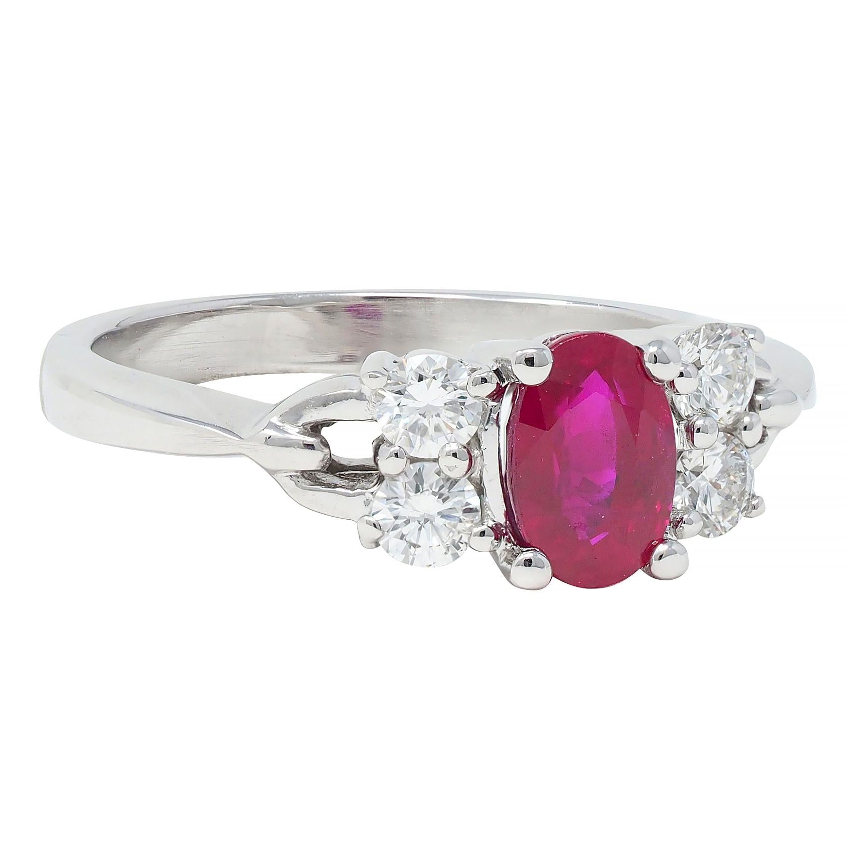 Contemporary 1.20 CTW Ruby Diamond 18 Karat White Gold Buckle Ring