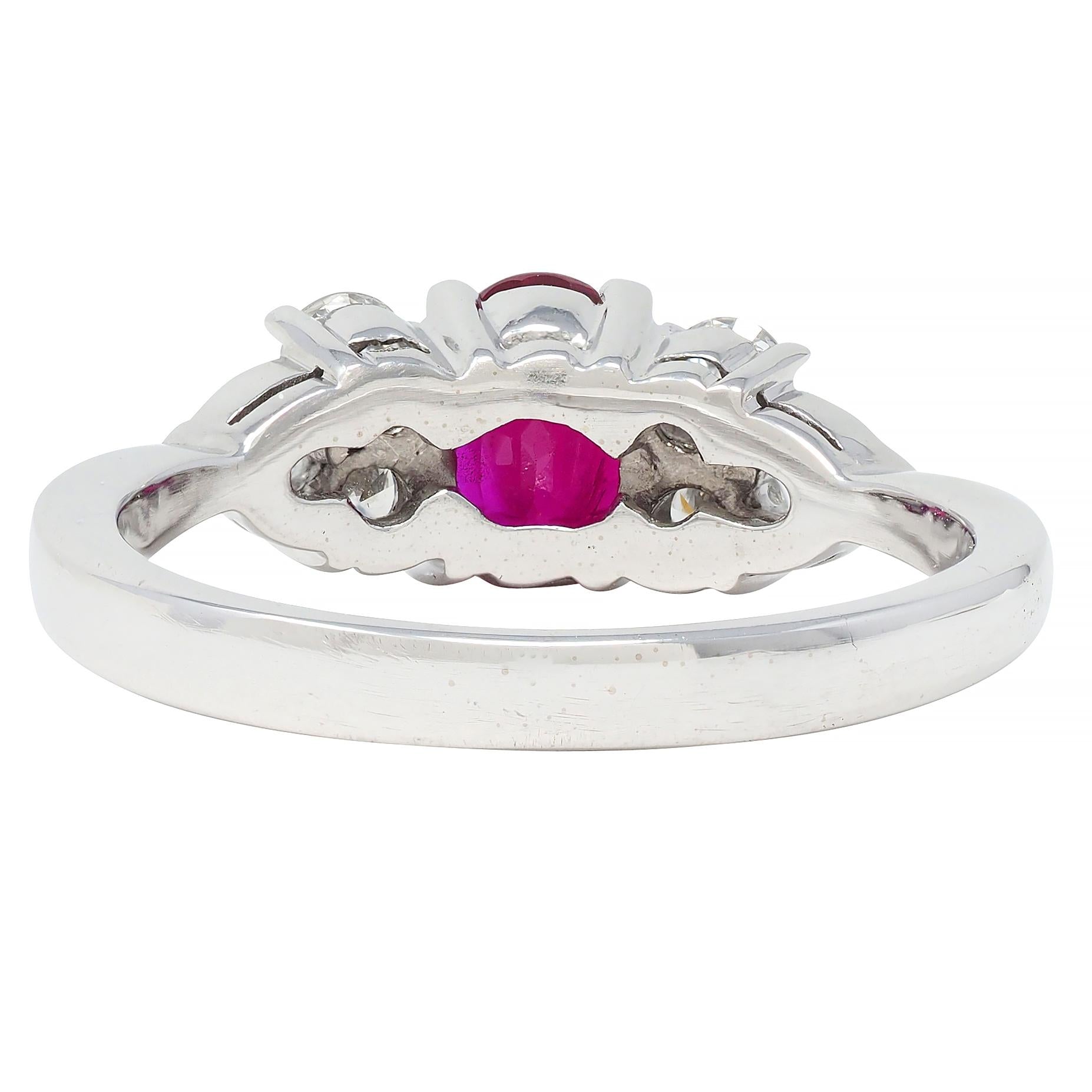 Contemporary 1.20 CTW Ruby Diamond 18 Karat White Gold Buckle Ring