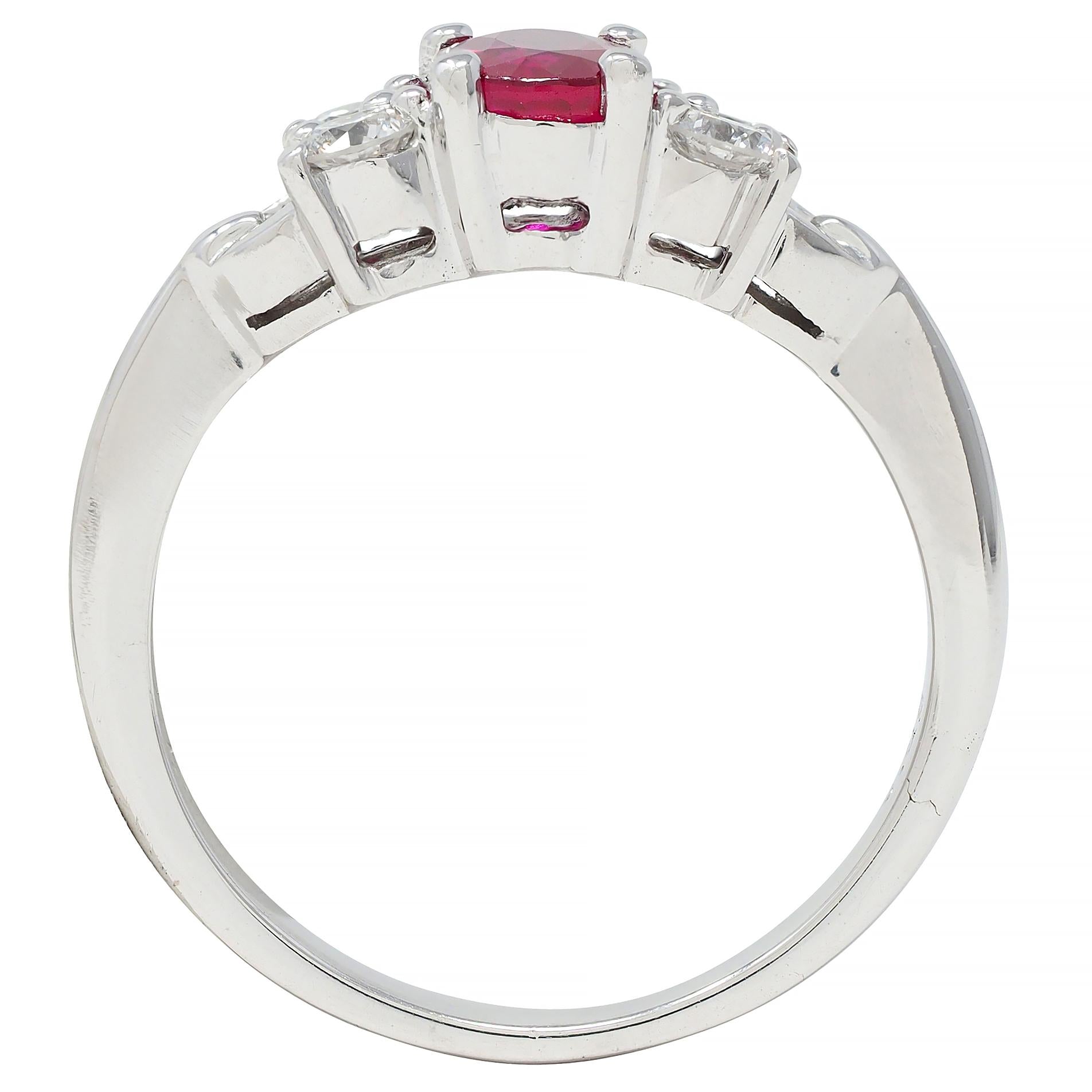 Contemporary 1.20 CTW Ruby Diamond 18 Karat White Gold Buckle Ring