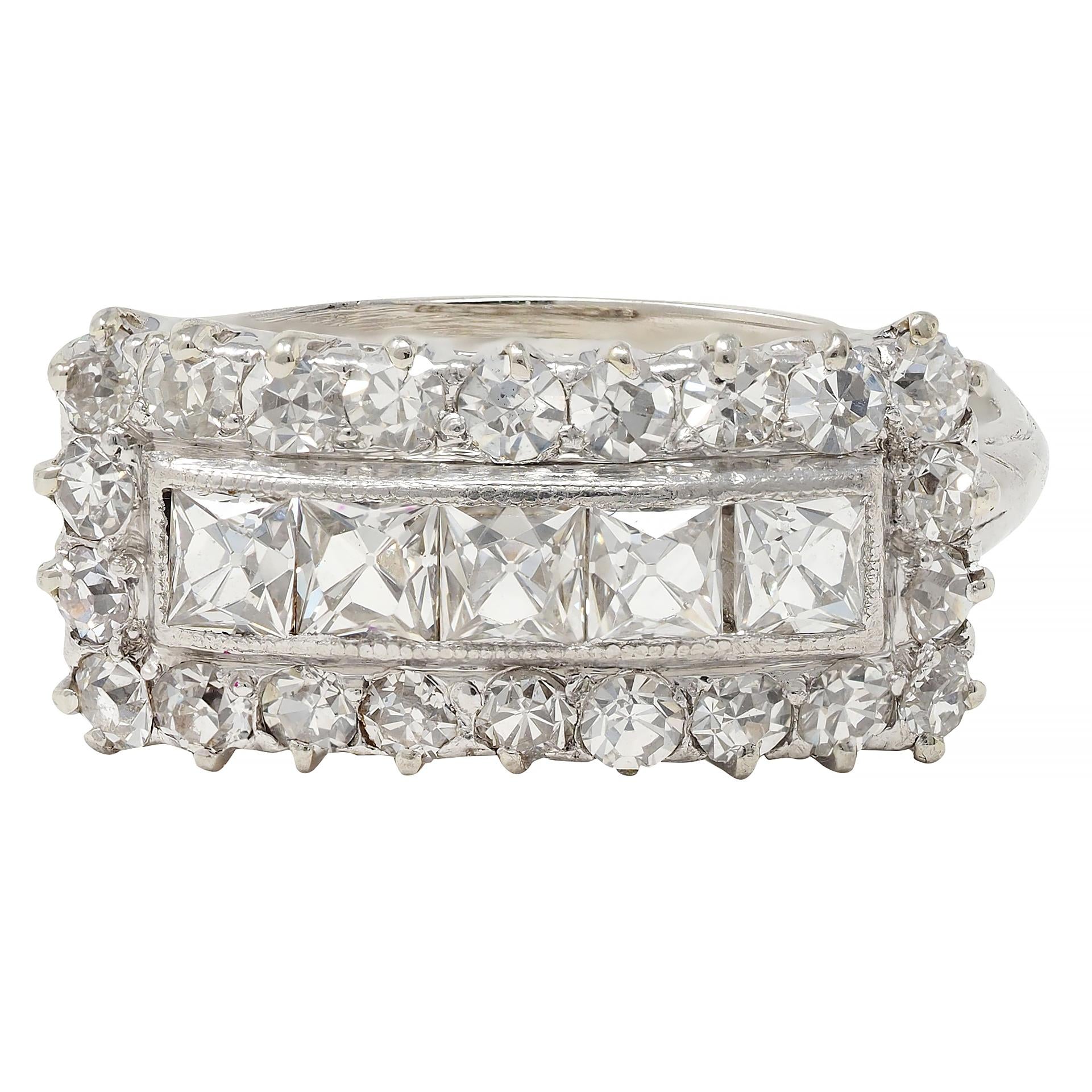 Mid-Century 1.41 CTW French Cut Diamond Platinum Vintage Band Ring