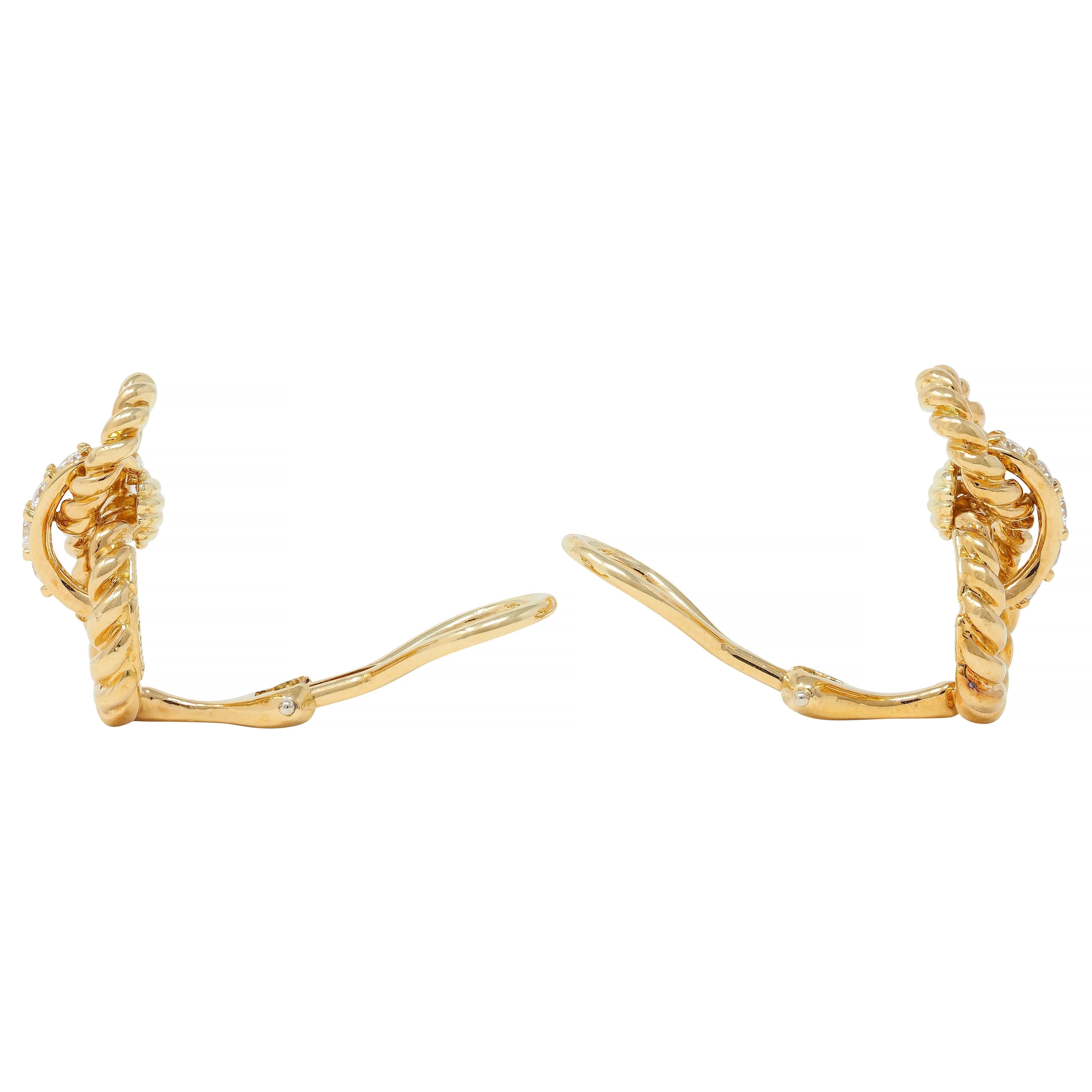 Tiffany & Co. 1995 Diamond 18 Karat Yellow Gold Vintage Twist Ear-Clip Earrings