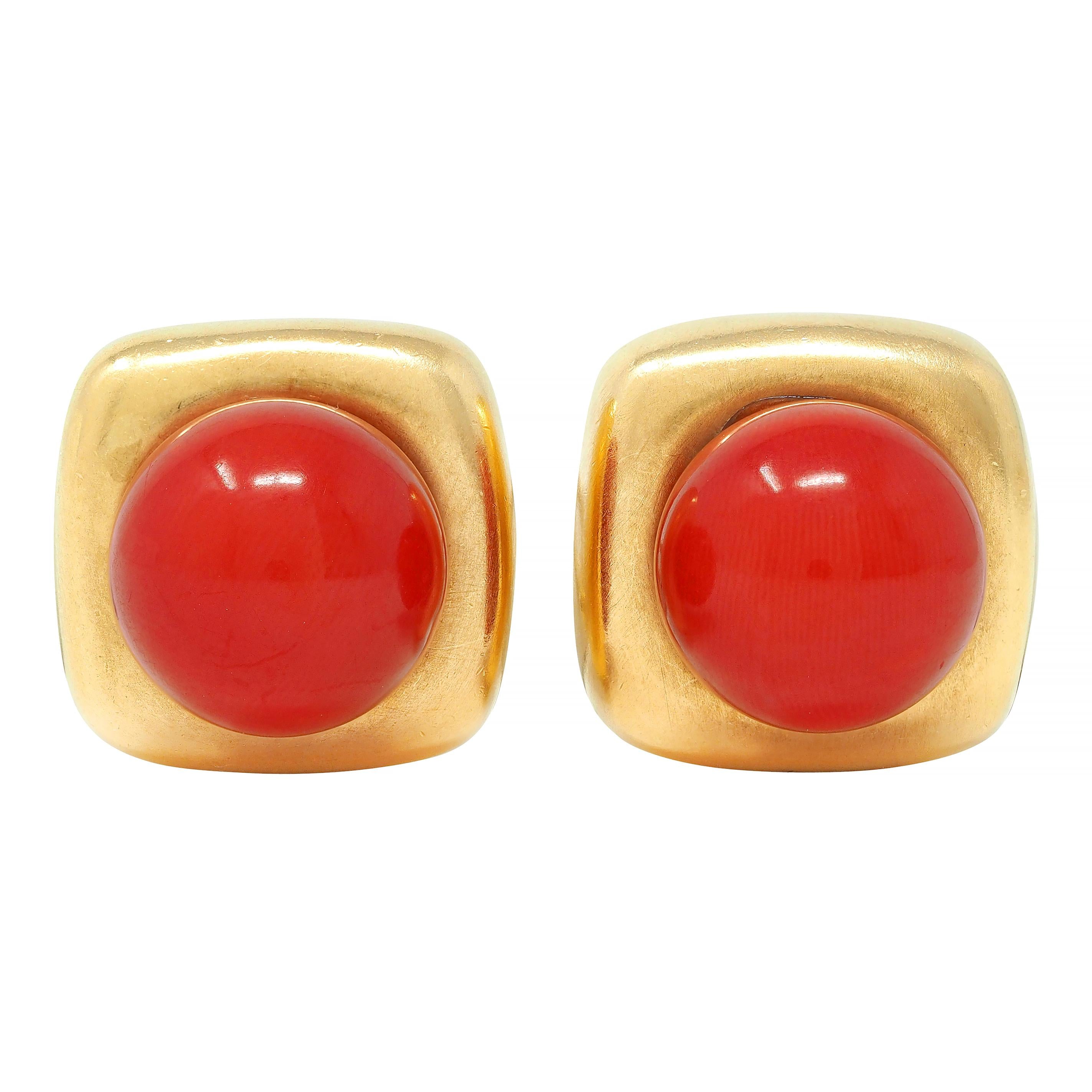 Angela Cummings 1984 Coral 18 Karat Gold Vintage Geometric Ear-Clip Earrings