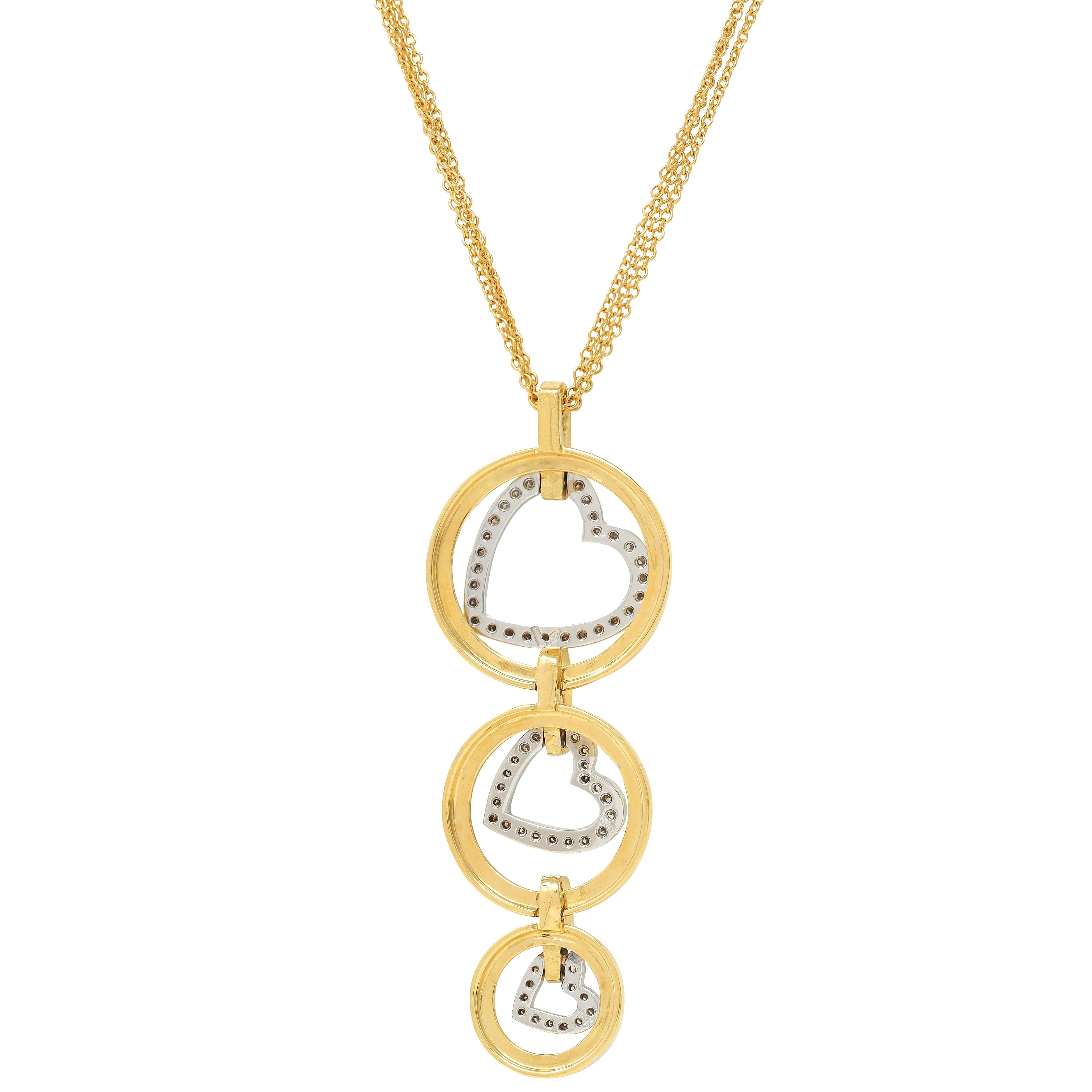 Contemporary 1.30 CTW Diamond 18 Karat Two-Tone Gold Heart Pendant Necklace