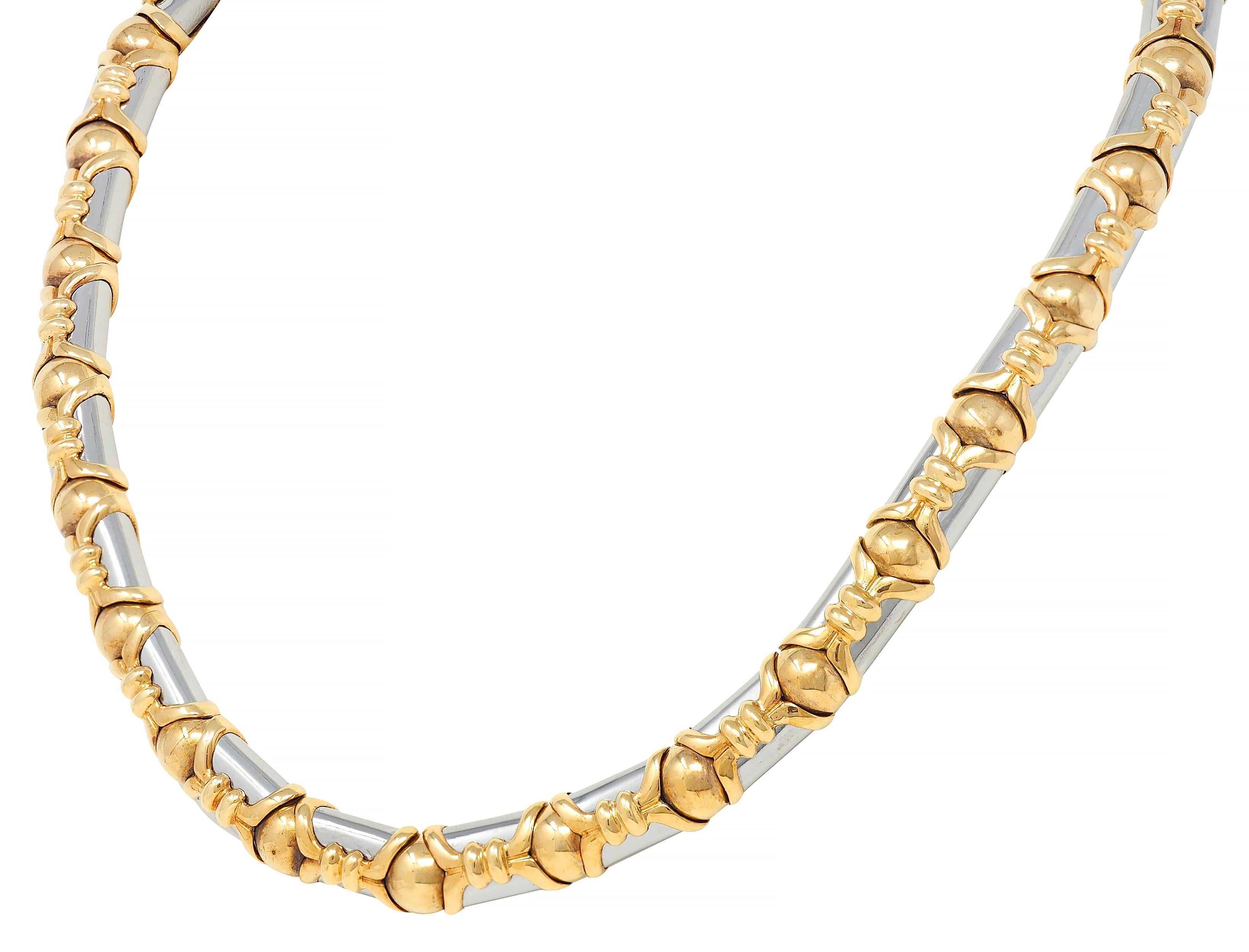 Bulgari 1980's 18 Karat Yellow Gold Steel Vintage Collar Necklace