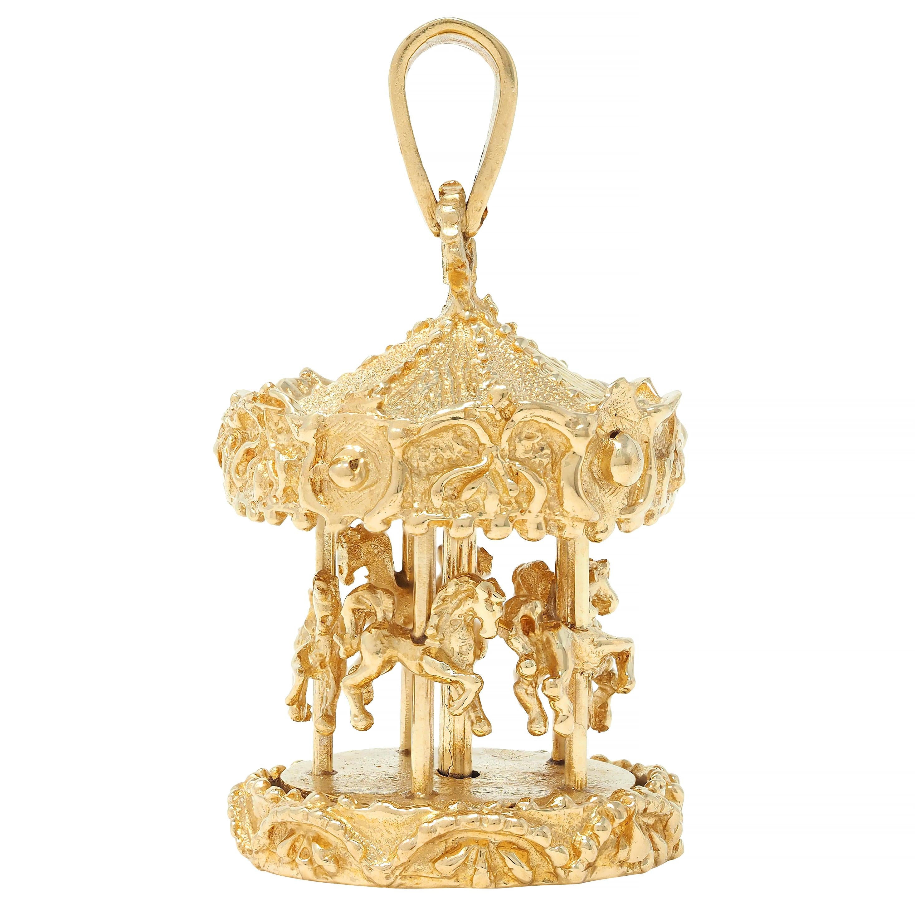 1960's 14 Karat Yellow Gold Vintage Spinning Carousel Pendant