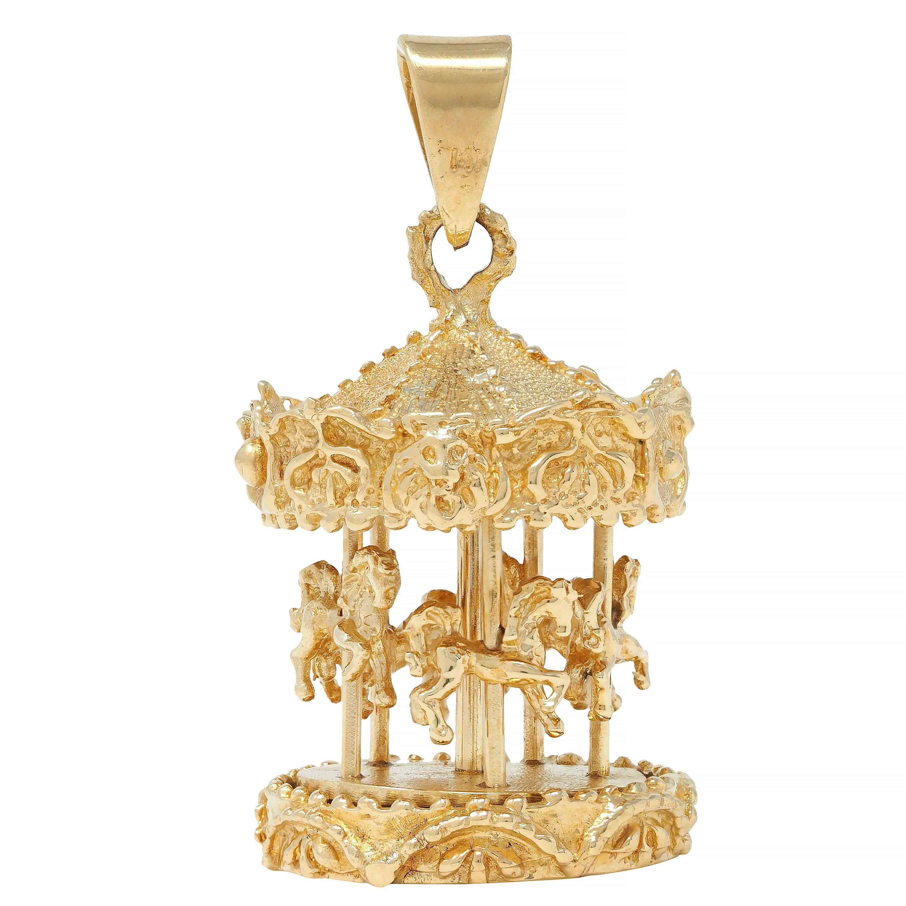 1960's 14 Karat Yellow Gold Vintage Spinning Carousel Pendant