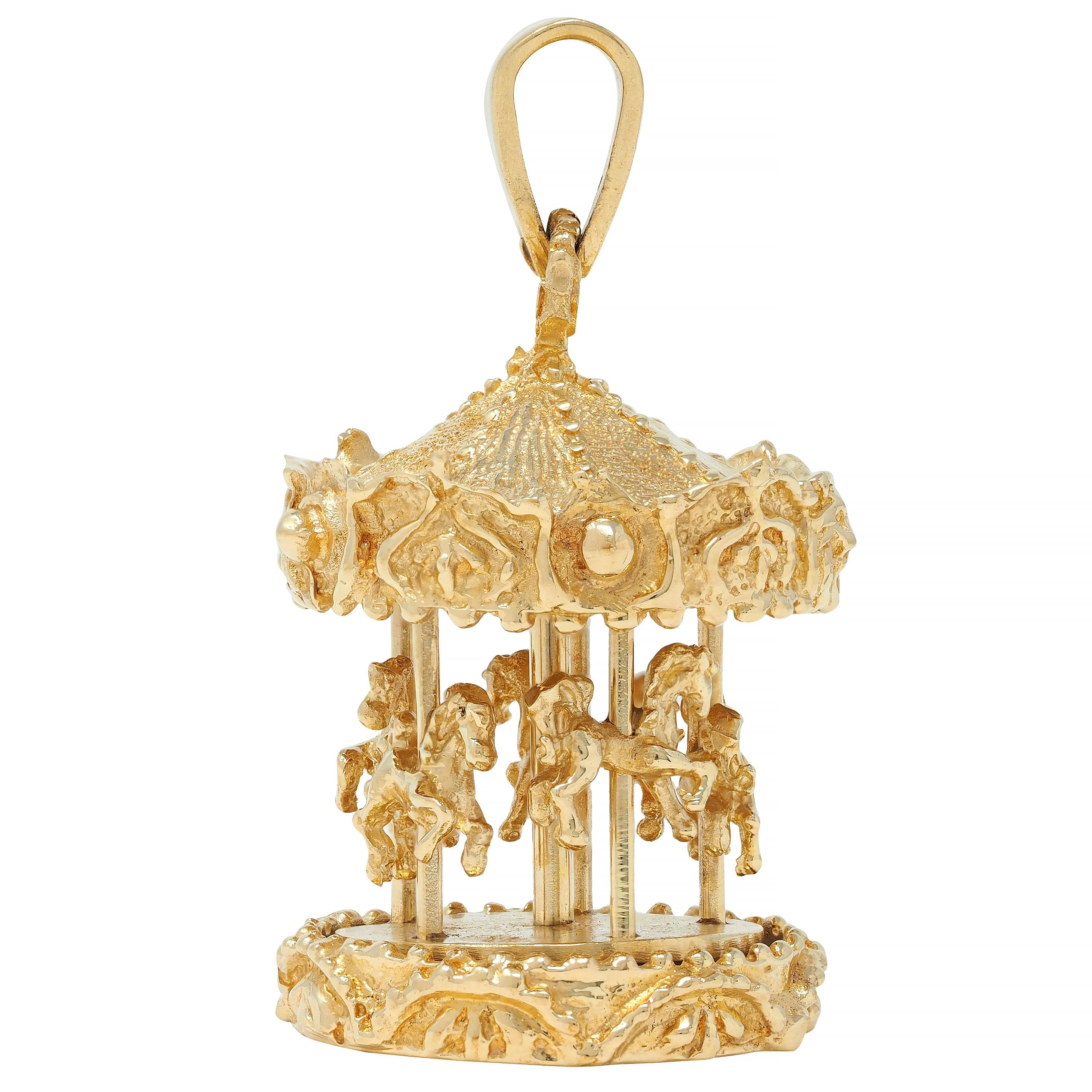 1960's 14 Karat Yellow Gold Vintage Spinning Carousel Pendant