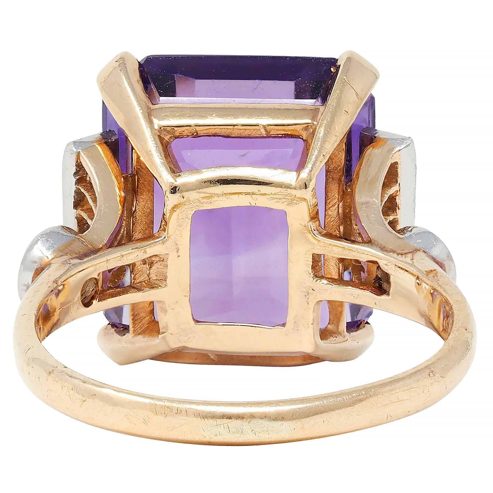 Retro 10.22 CTW Amethyst Diamond Platinum 14 Karat Gold Vintage Cocktail Ring