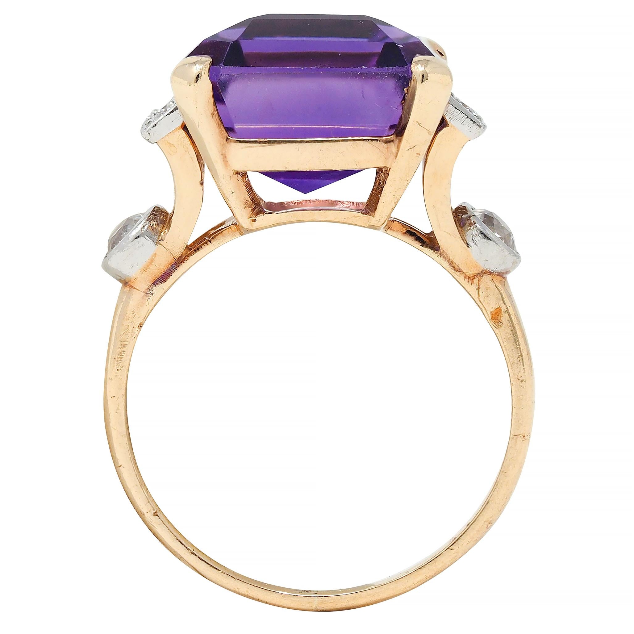 Retro 10.22 CTW Amethyst Diamond Platinum 14 Karat Gold Vintage Cocktail Ring