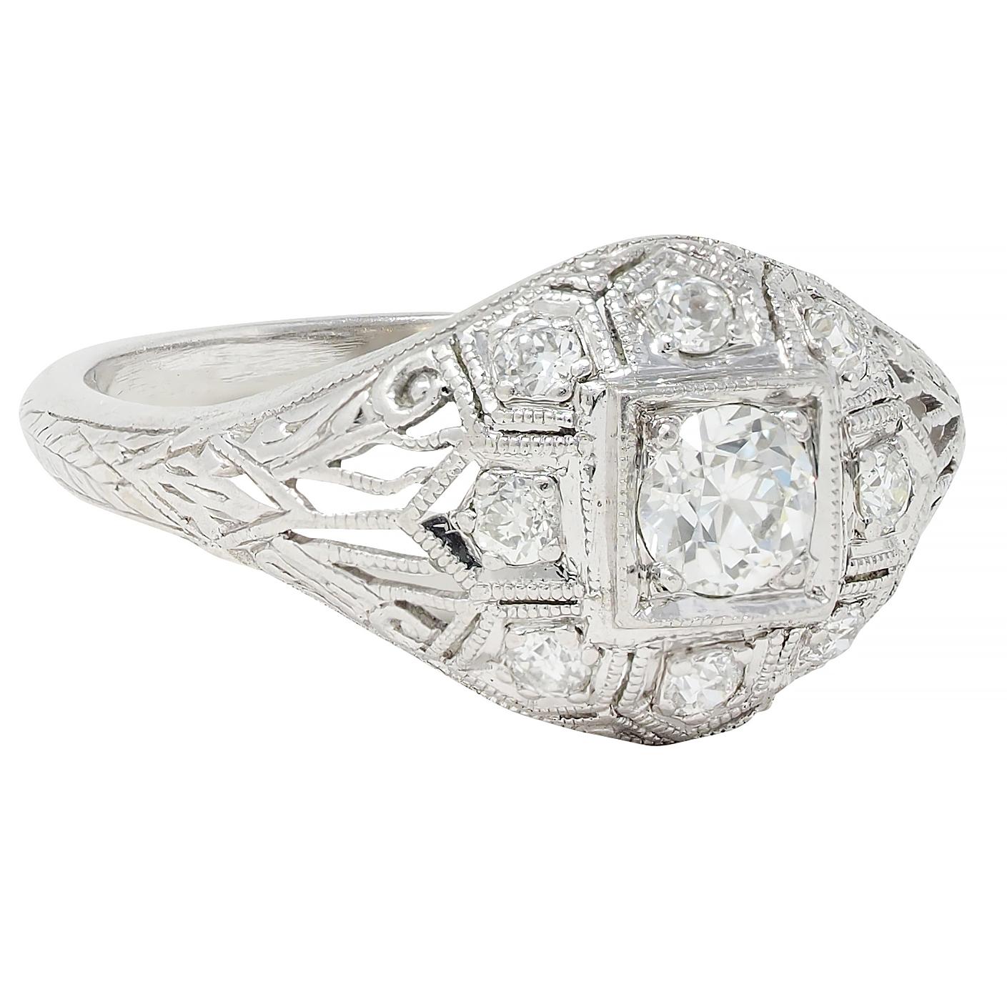 Art Deco 0.52 CTW Diamond Platinum Vintage Wheat Bombé Engagement Ring