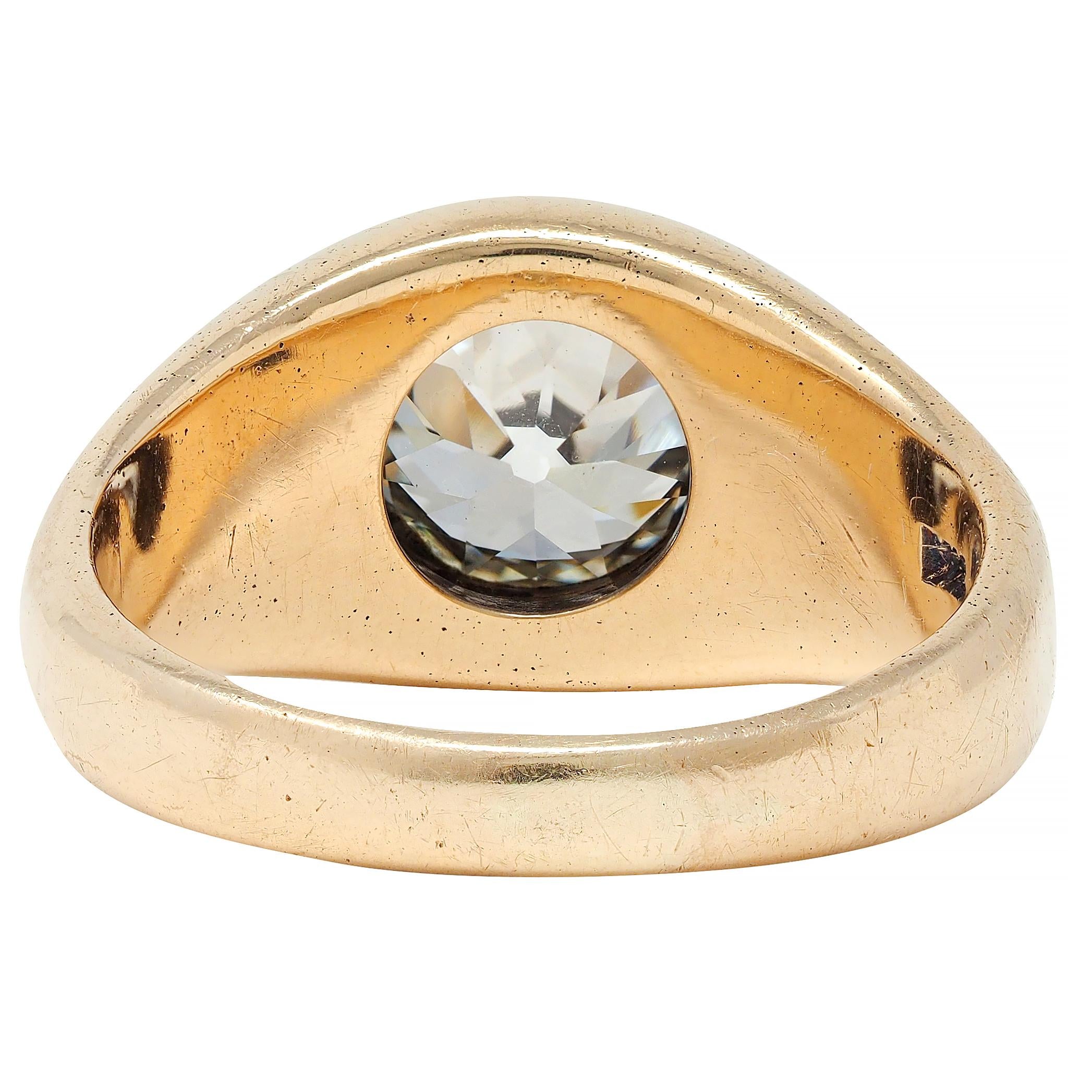 1960's Old European Cut Diamond 14K Yellow Gold Vintage Unisex Signet Ring