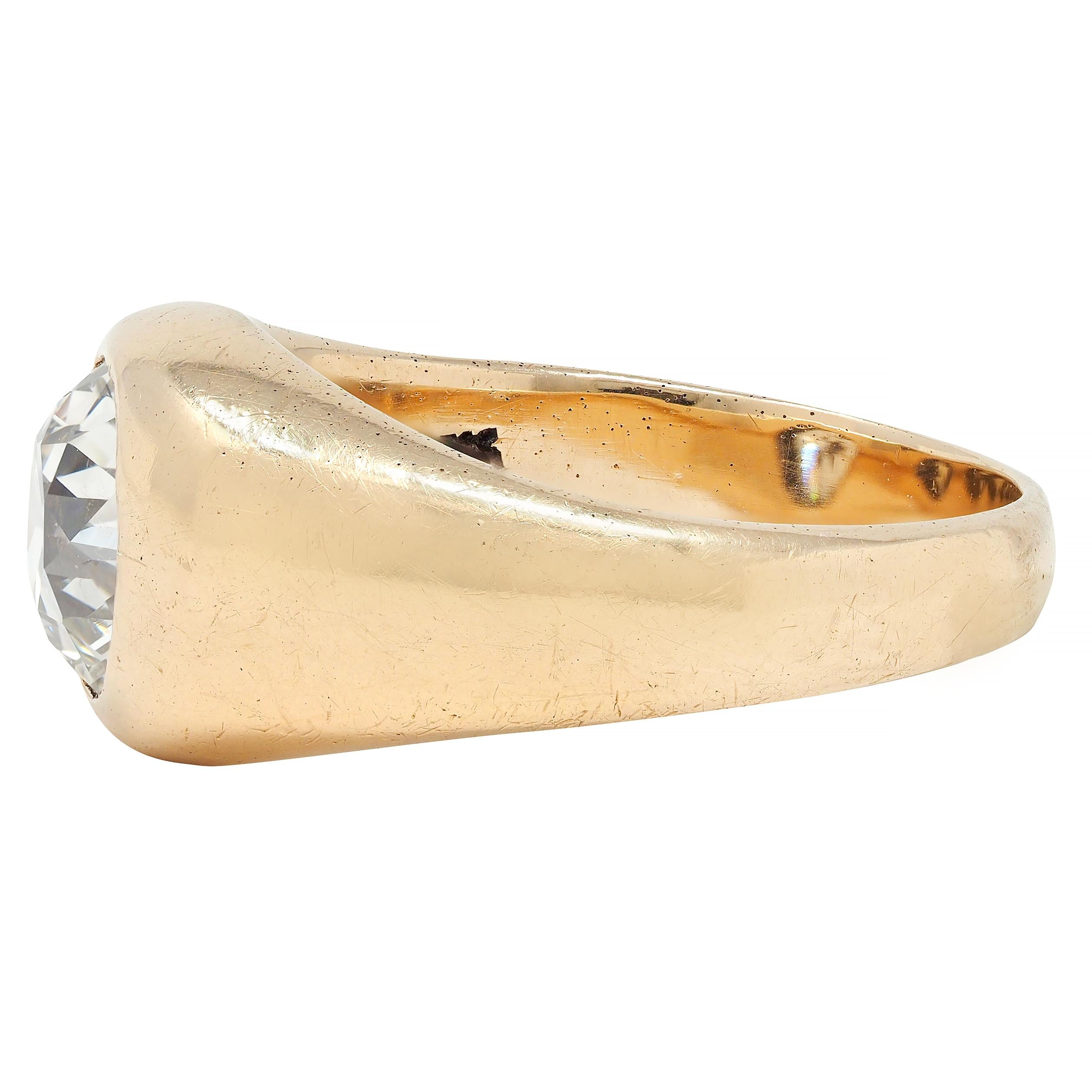 1960's Old European Cut Diamond 14K Yellow Gold Vintage Unisex Signet Ring