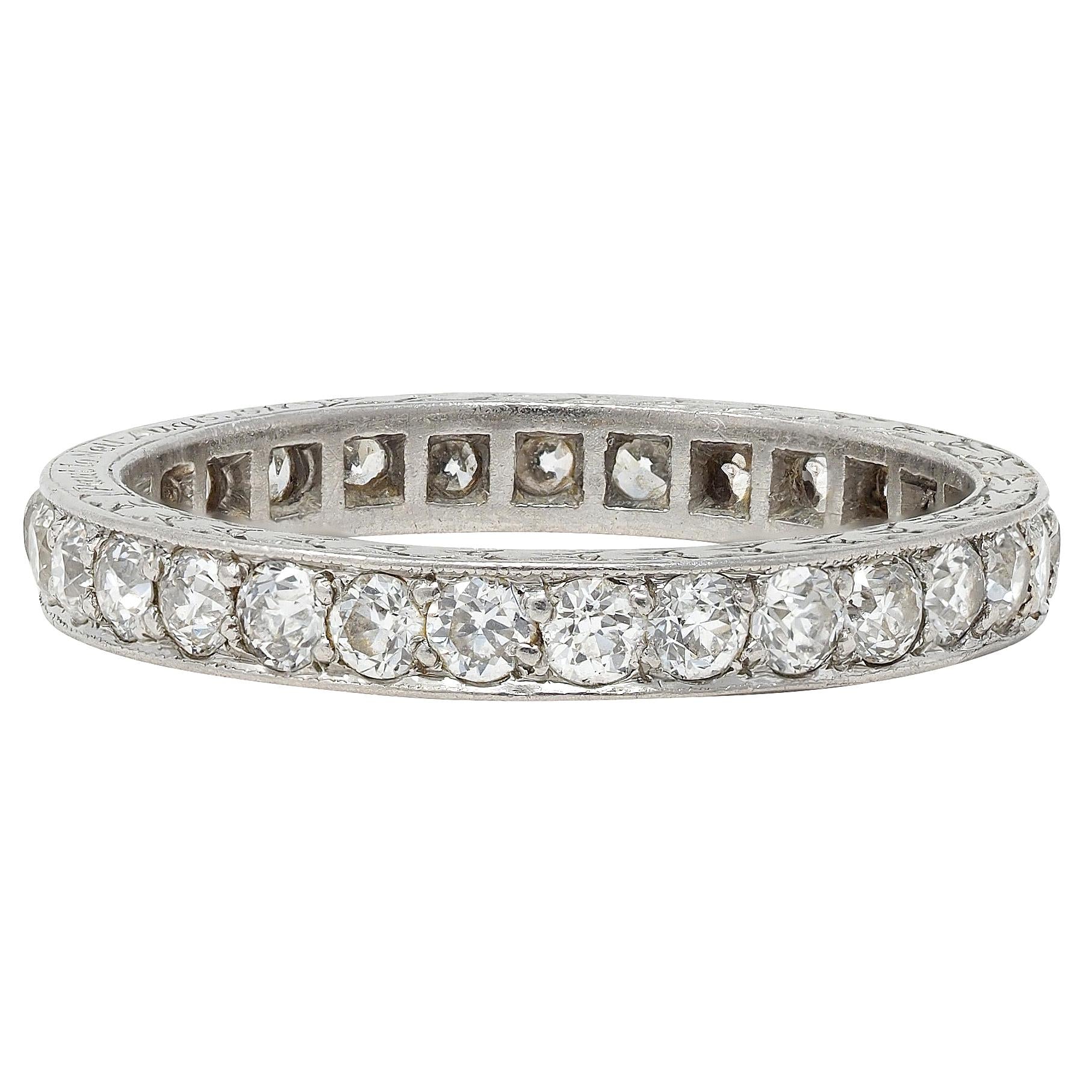 1917 Edwardian Old European Diamond Platinum Vintage Eternity Wedding Band Ring