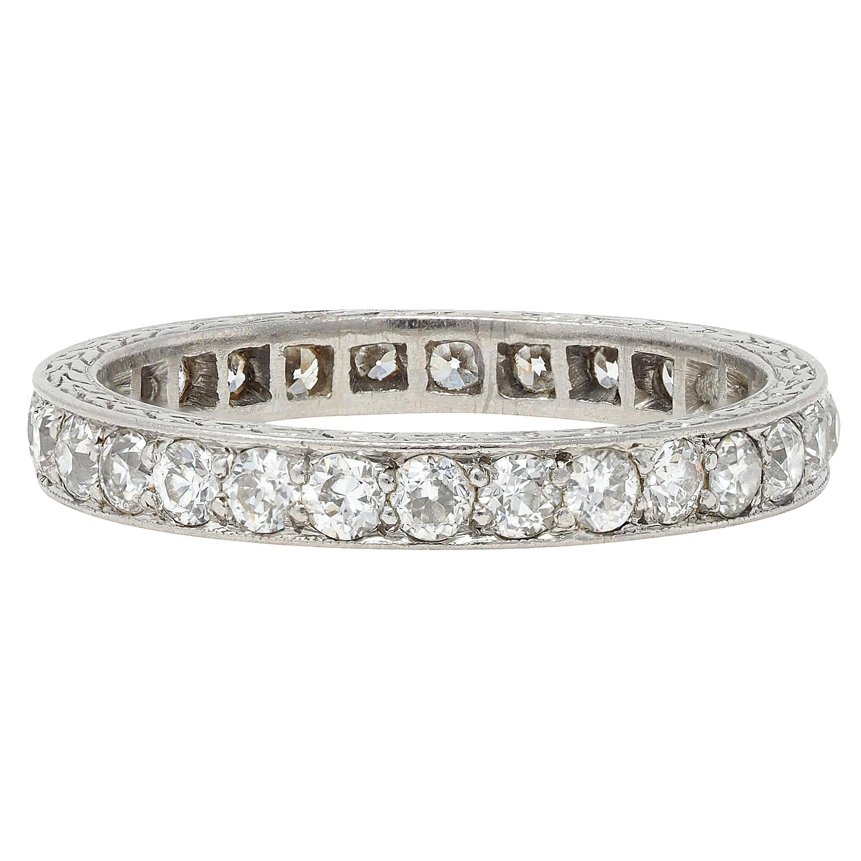 1917 Edwardian Old European Diamond Platinum Vintage Eternity Wedding Band Ring