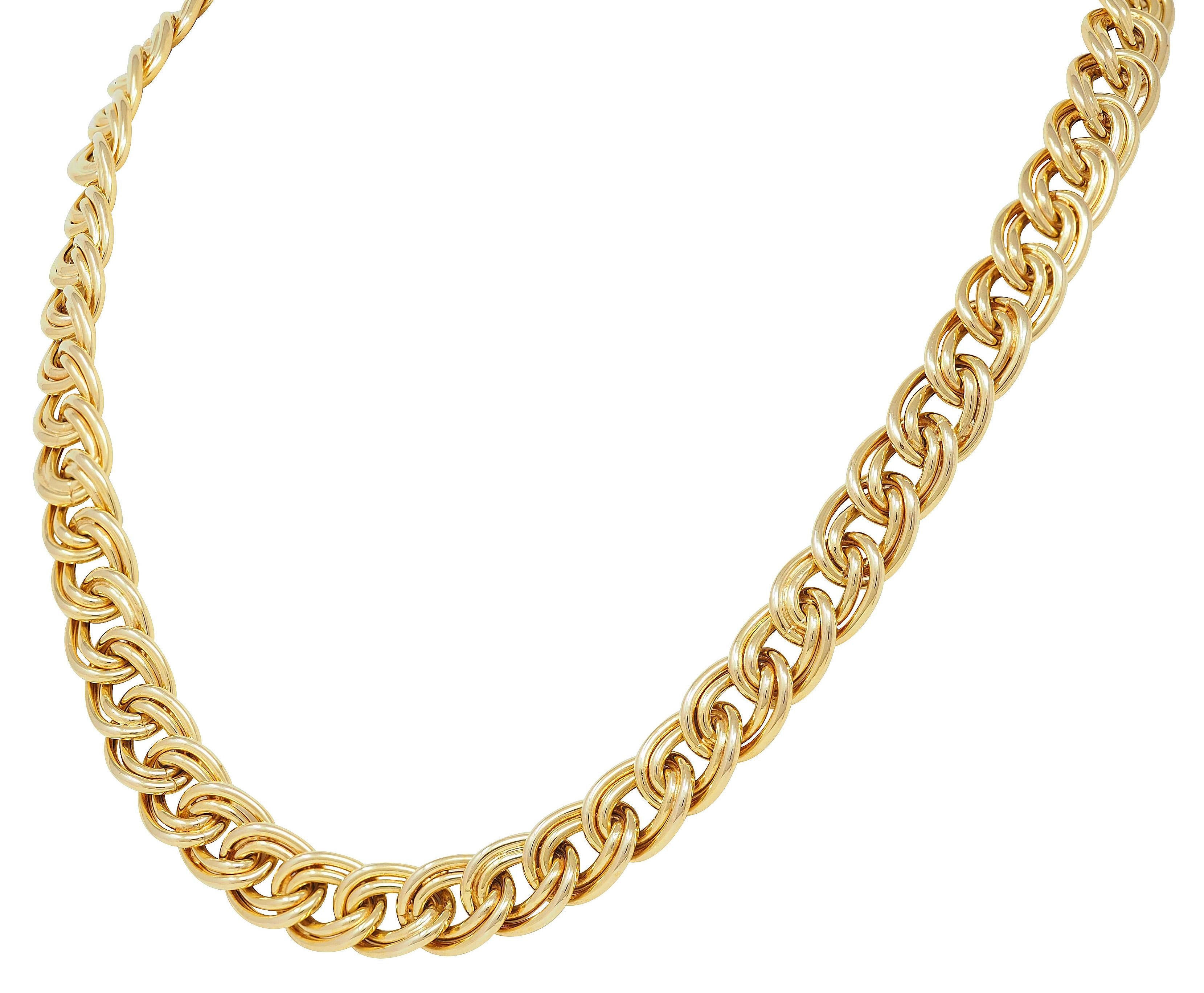 UnoAerre 1980's 18 Karat Yellow Gold Vintage Double Curb Link Chain Necklace