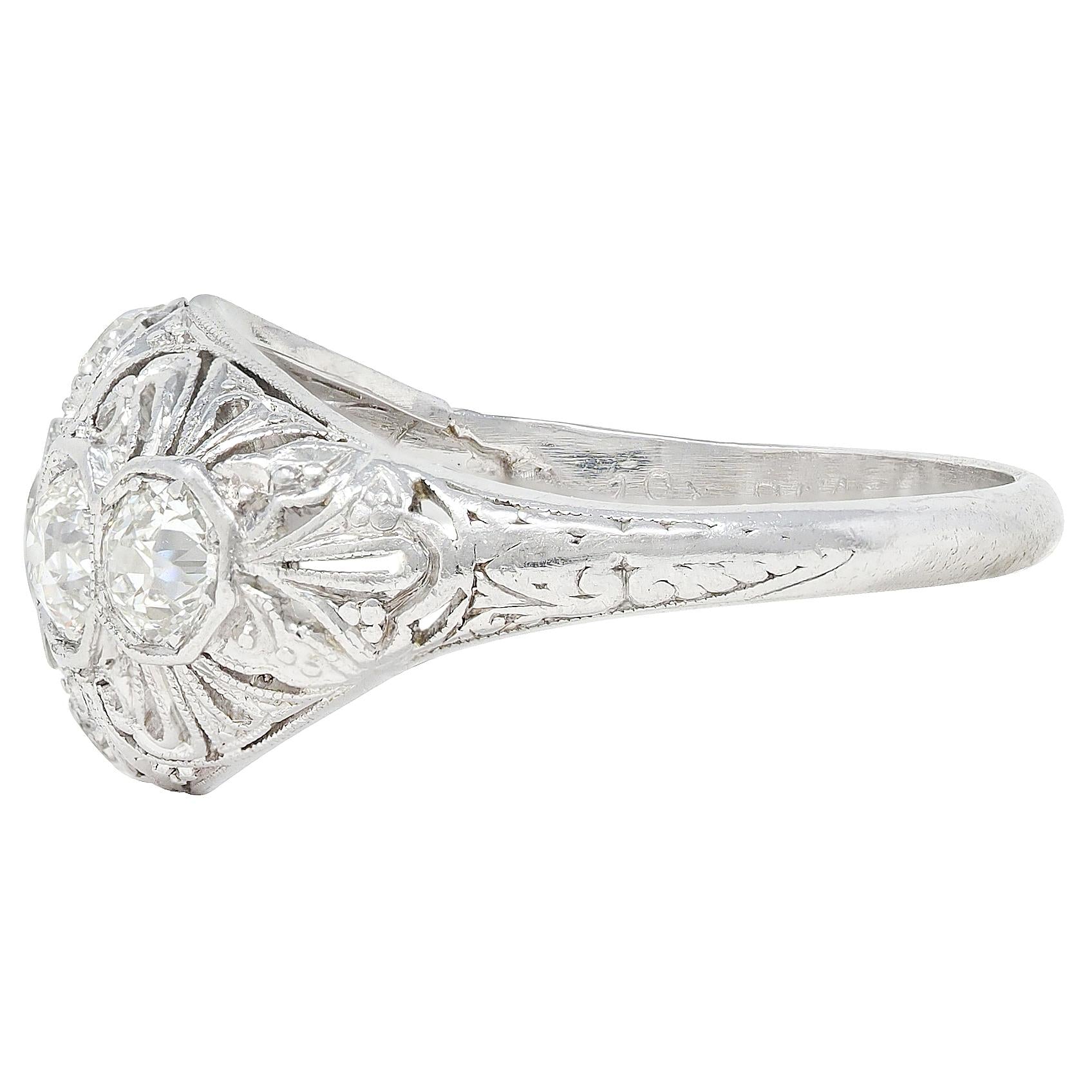 Art Deco 1.25 CTW Diamond Platinum Pierced Scrolling Vintage Bombé Band Ring