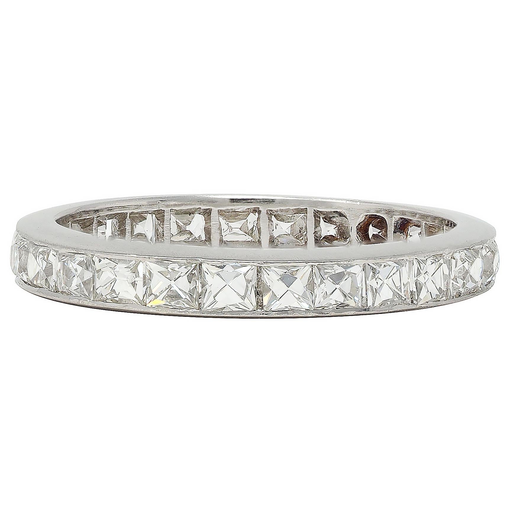 Mid-Century 1.50 CTW French Cut Diamond Platinum Vintage Eternity Band Ring