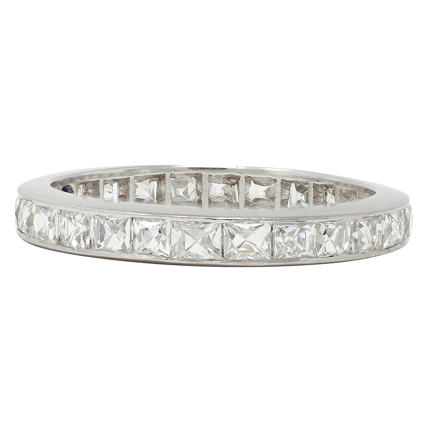 Mid-Century 1.50 CTW French Cut Diamond Platinum Vintage Eternity Band Ring