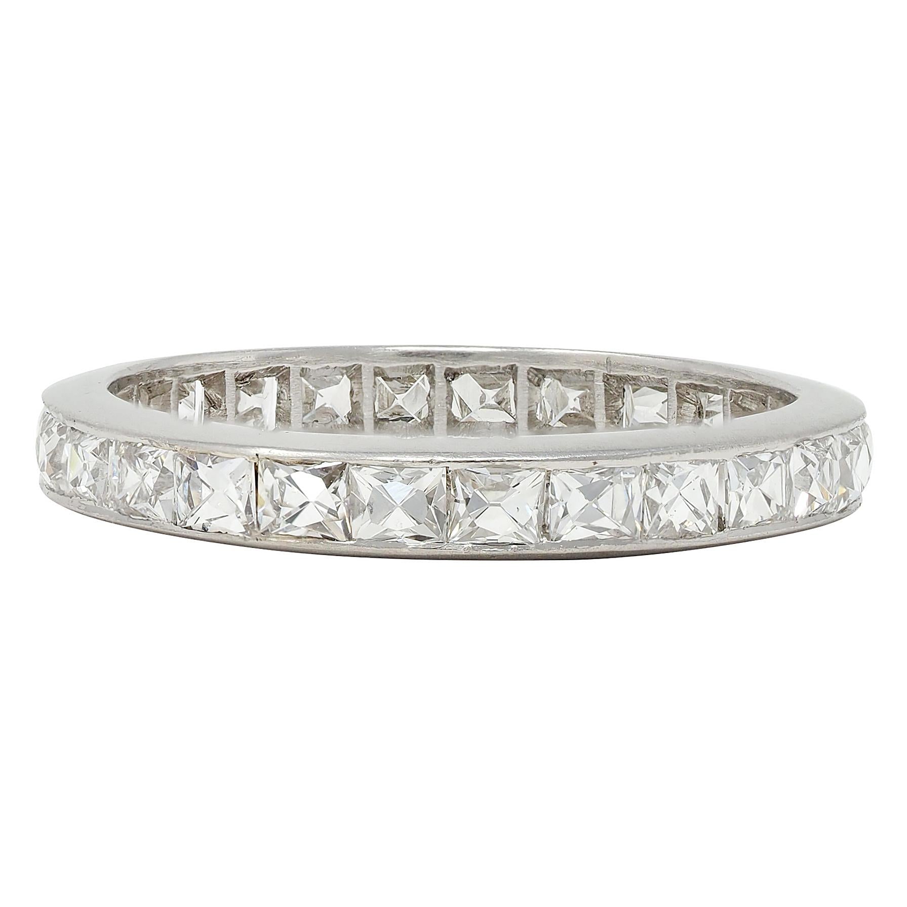 Mid-Century 1.50 CTW French Cut Diamond Platinum Vintage Eternity Band Ring