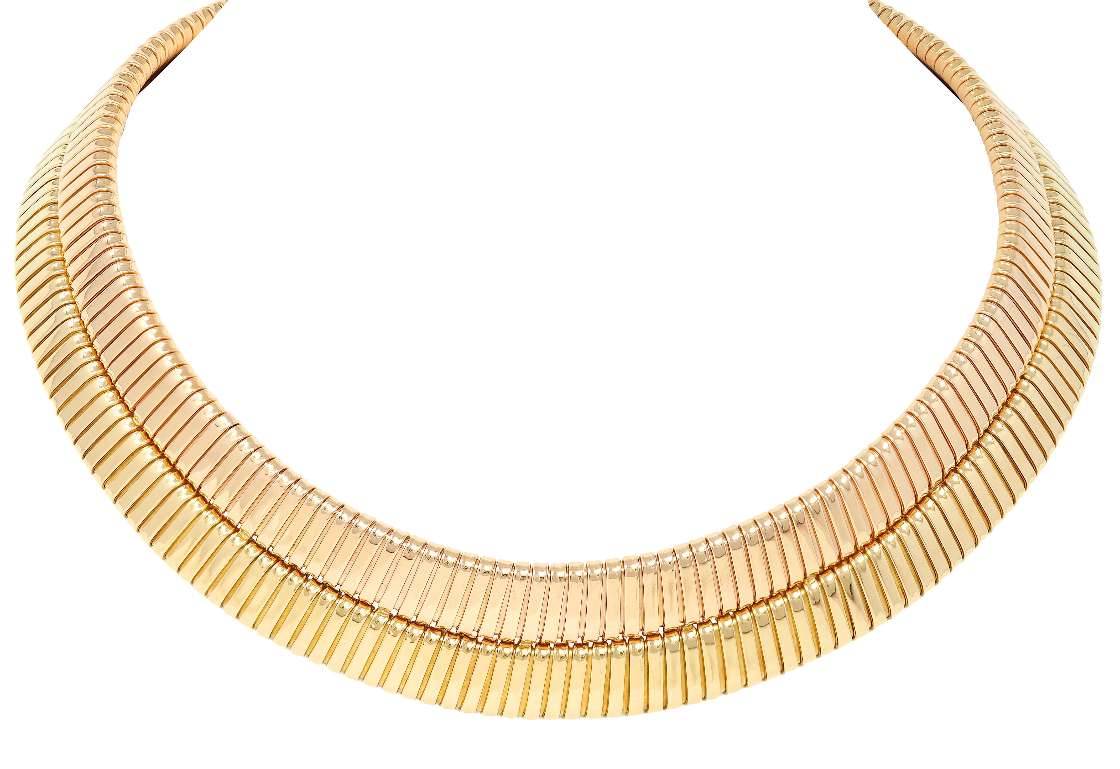 Cartier 1980s 18 Karat Two-Tone Rose Yellow Gold Vintage Tubogas Collar Necklace