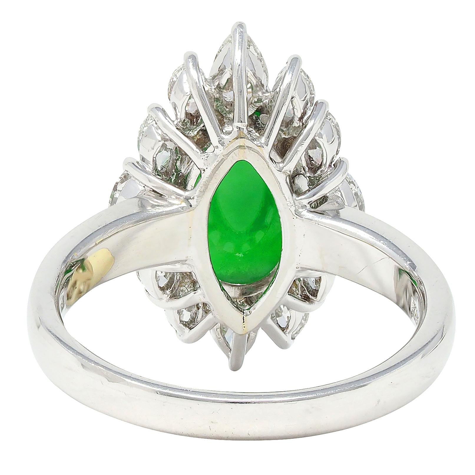 Contemporary Type A Jadeite Jade Fei Cui Diamond Platinum Halo Ring GIA